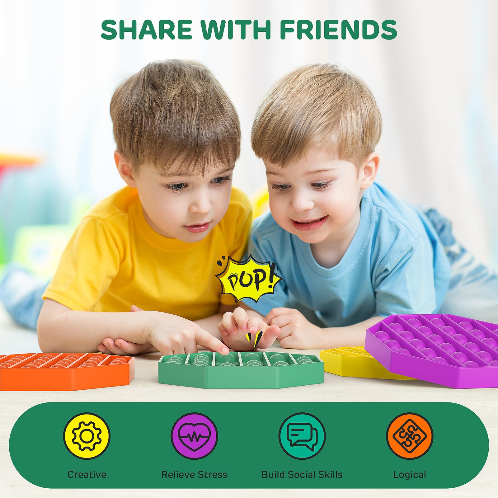 SoulLife 12 Pack Fidget Toys Set - Stress Relief Sensory Toys for Kids & Adults, Push Pop Bubble Poppers Bulk - Perfect for Easter Gifts, Party Favors, Classroom Prizes & Anxiety Relief (Great for ADHD, Autism & Office Stress)