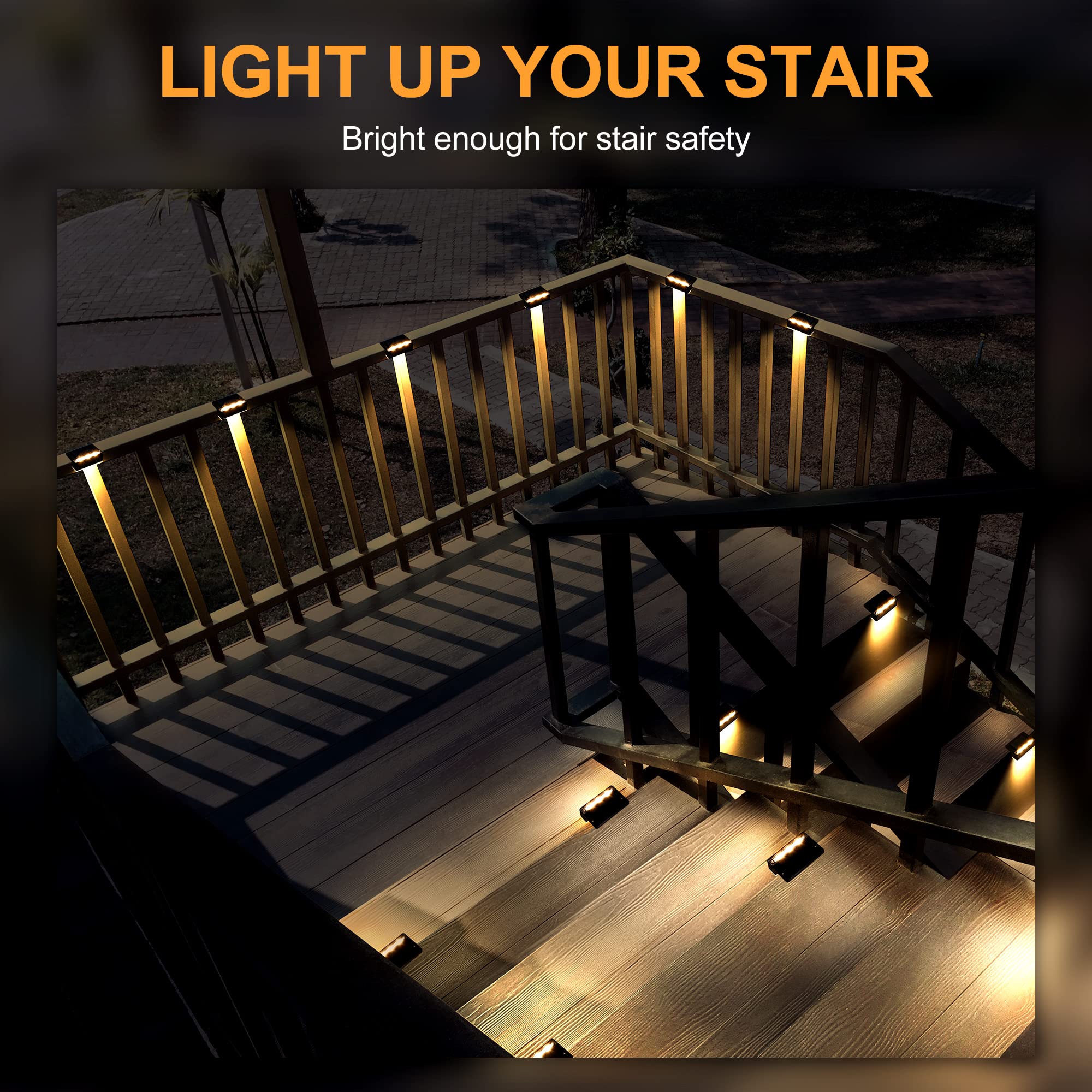 SOLPEX 16 Pack Solar Fence Lights - 6 LED Waterproof Outdoor Solar Lights for Deck, Stair, Porch, Balcony, Walkway, Garden, Yard, Patio & Pool Decor - Warm White IP65 Solar Powered Landscape Lighting - Perfect for Evening Outdoor Ambiance & Pathway Safety