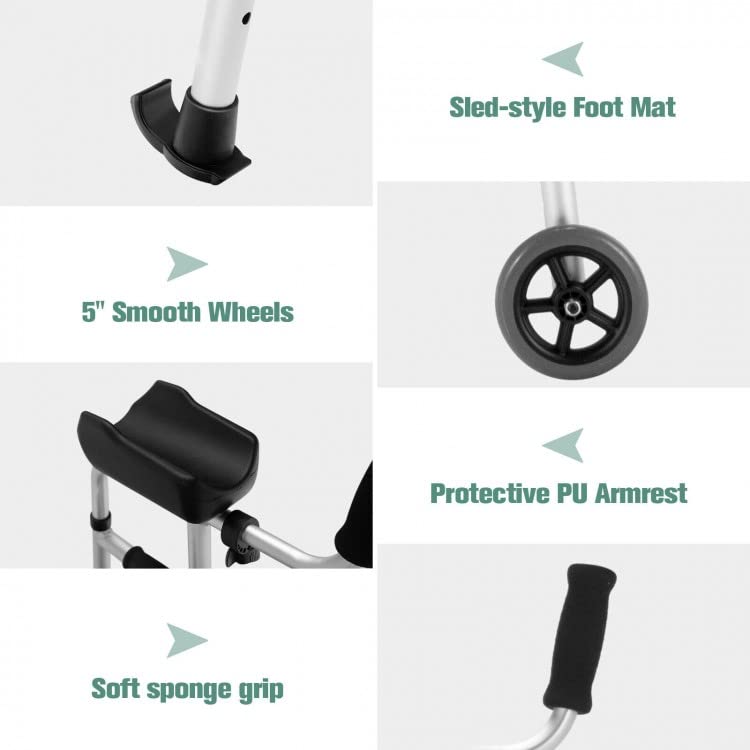 Adjustable Height Rolling Walker with Seat & Armrest Pads - Comfortable Cushion, 4 Wheels for Seniors & Mobility Assistance - Ideal for Indoor/Outdoor Use, Recovery & Daily Support