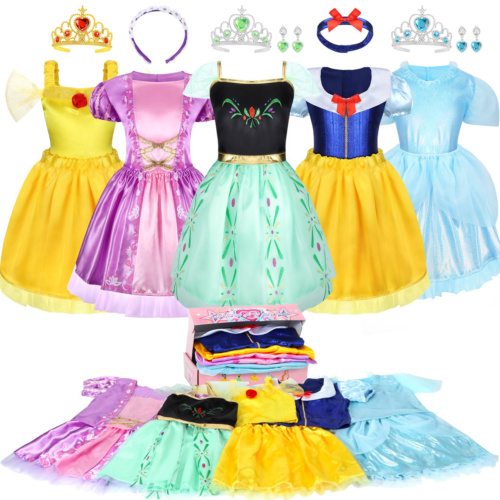 18-Piece Princess Dress Up Costume Set for Girls 3-6 Years Old | Pretend Play, Birthday & Christmas Gift | Toddler Role Play Outfits for Parties, Tea Time & Imagination Play