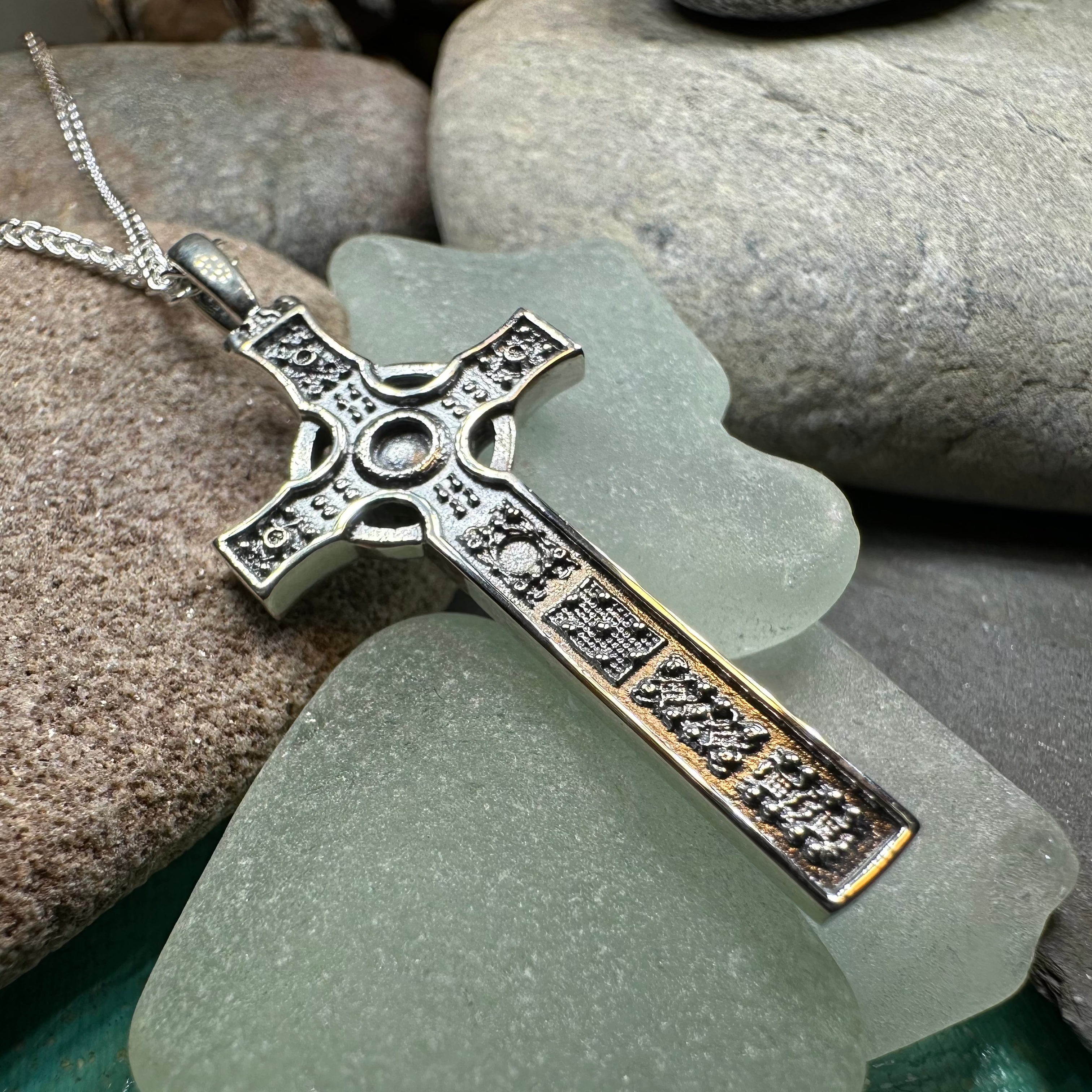 Saint John's Celtic Cross Necklace for Men & Women - Stainless Steel Religious Pendant with 18