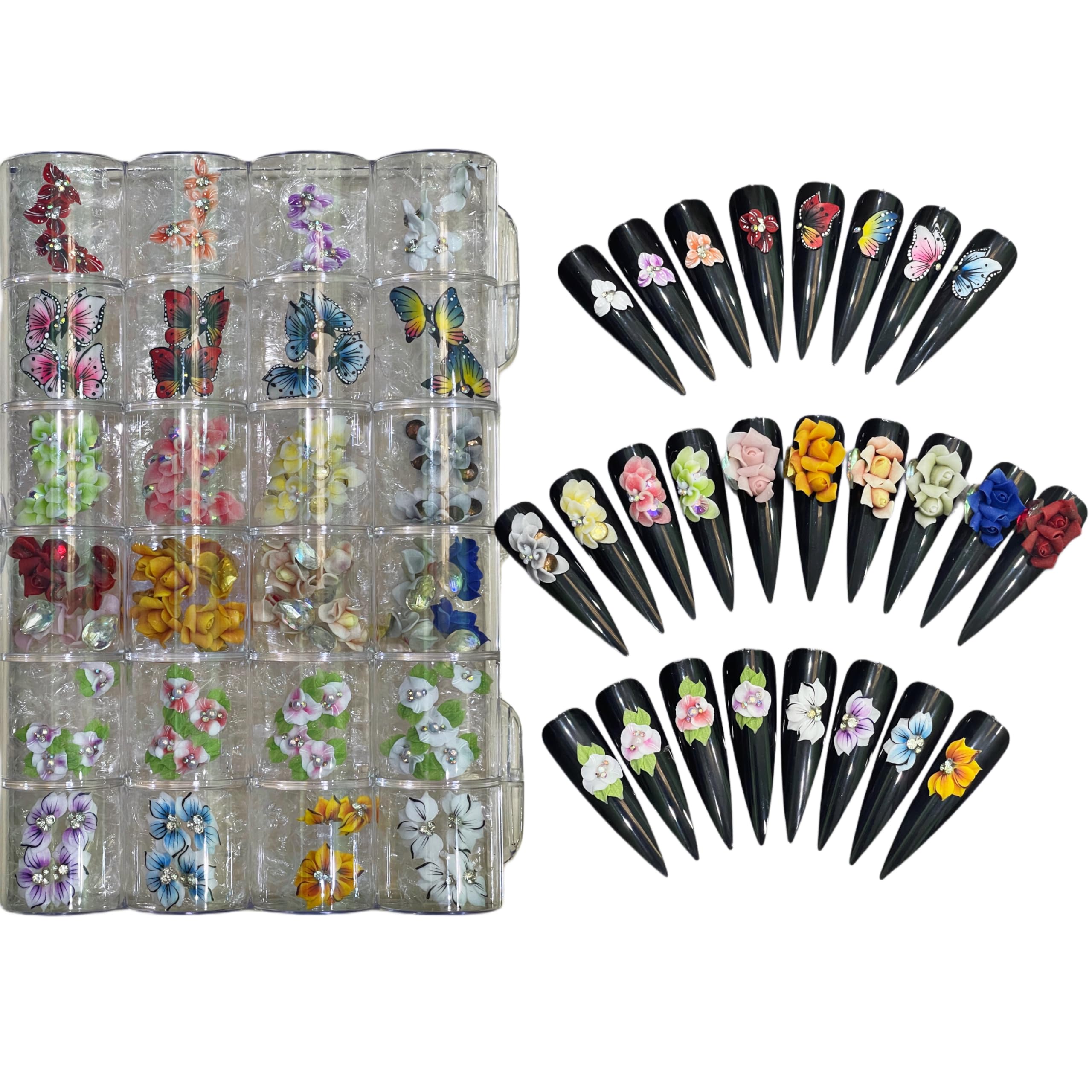 100Pcs 3D Acrylic Flower Nail Art Decor Set - White Handmade Nail Flowers for Nail Designs, DIY Manicure Accessories for Women | Perfect for Wedding, Party, Salon & Home Nail Art Decoration