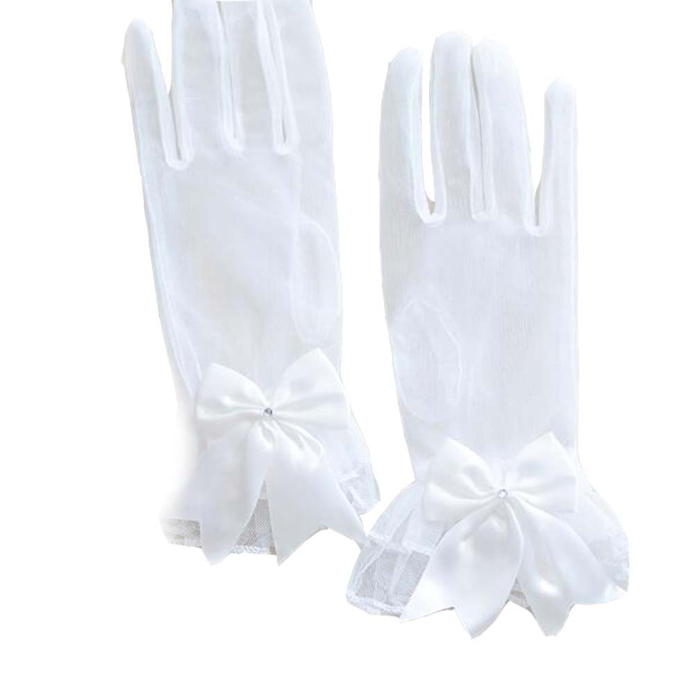 Bridal Lace Gloves with Crystals - Wedding Accessory for Brides (White) - Perfect for Ceremonies & Photos
