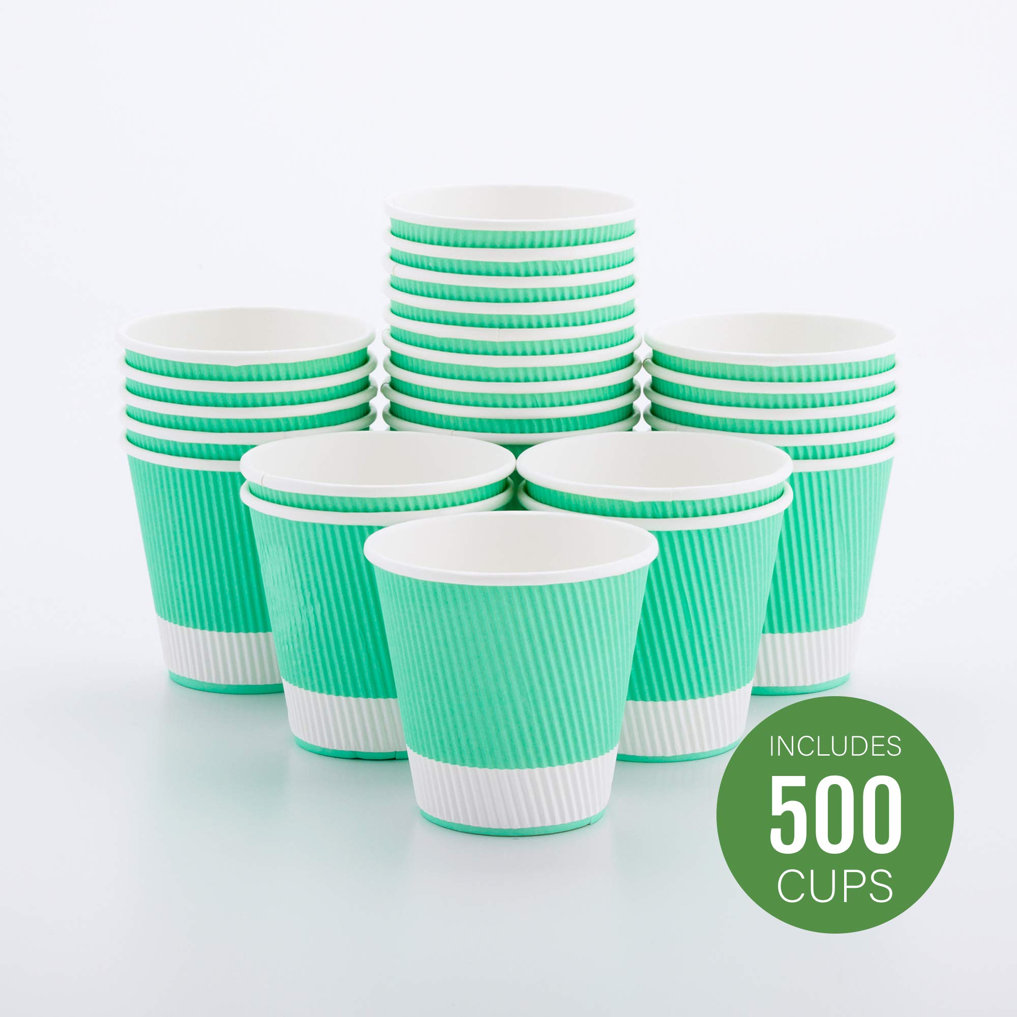 Eco-Friendly 8 oz Insulated Paper Coffee Cups with Ripple Wall - Light Green (500 Count) - Perfect for Hot Beverages, Cafes, Offices & Takeout - Matching Lids Available Separately