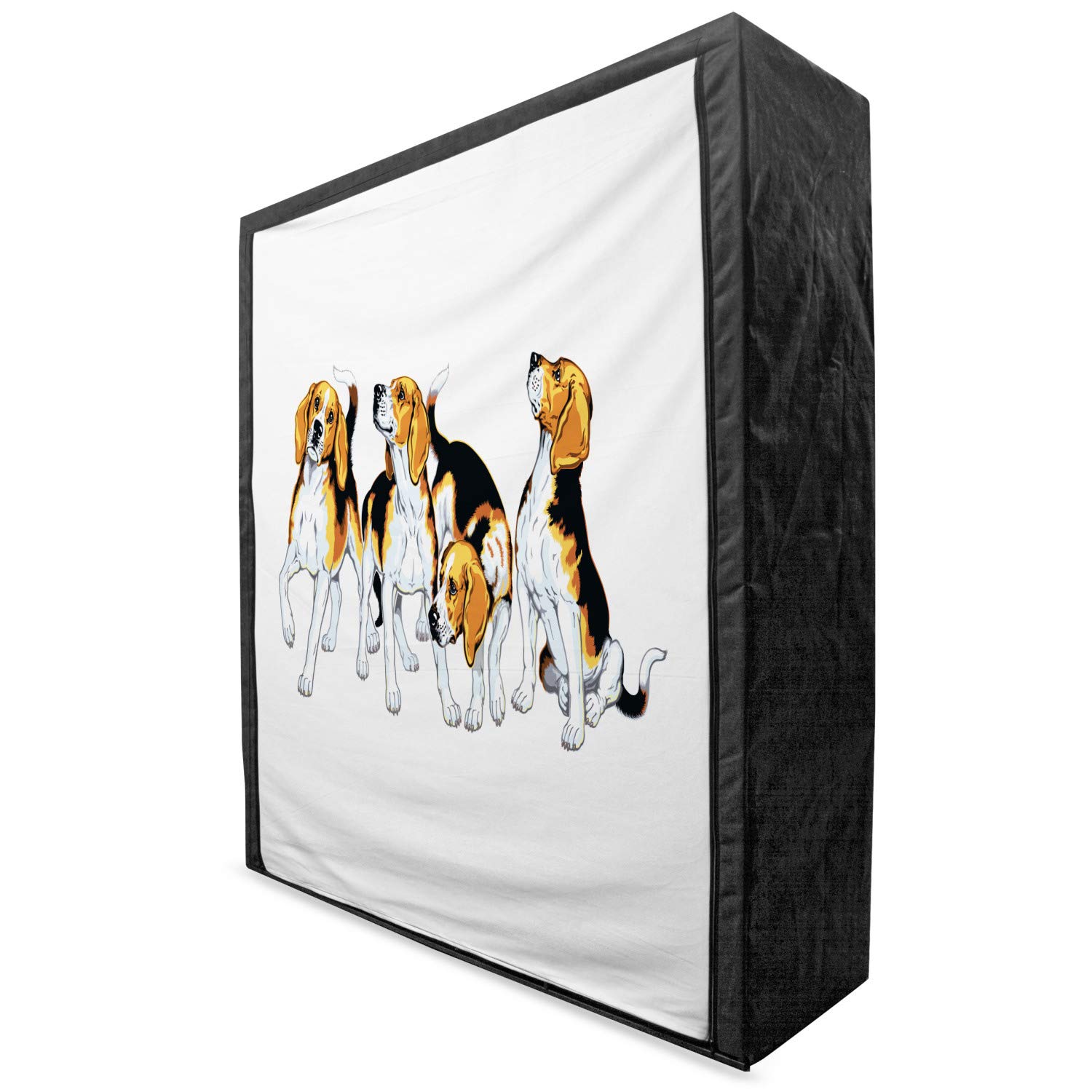 Ambesonne Beagle Portable Fabric Wardrobe - 4 Beagle Hounds Siblings Playing Foxhound Dog Breed Theme Clothing Organizer with Shelves, 59