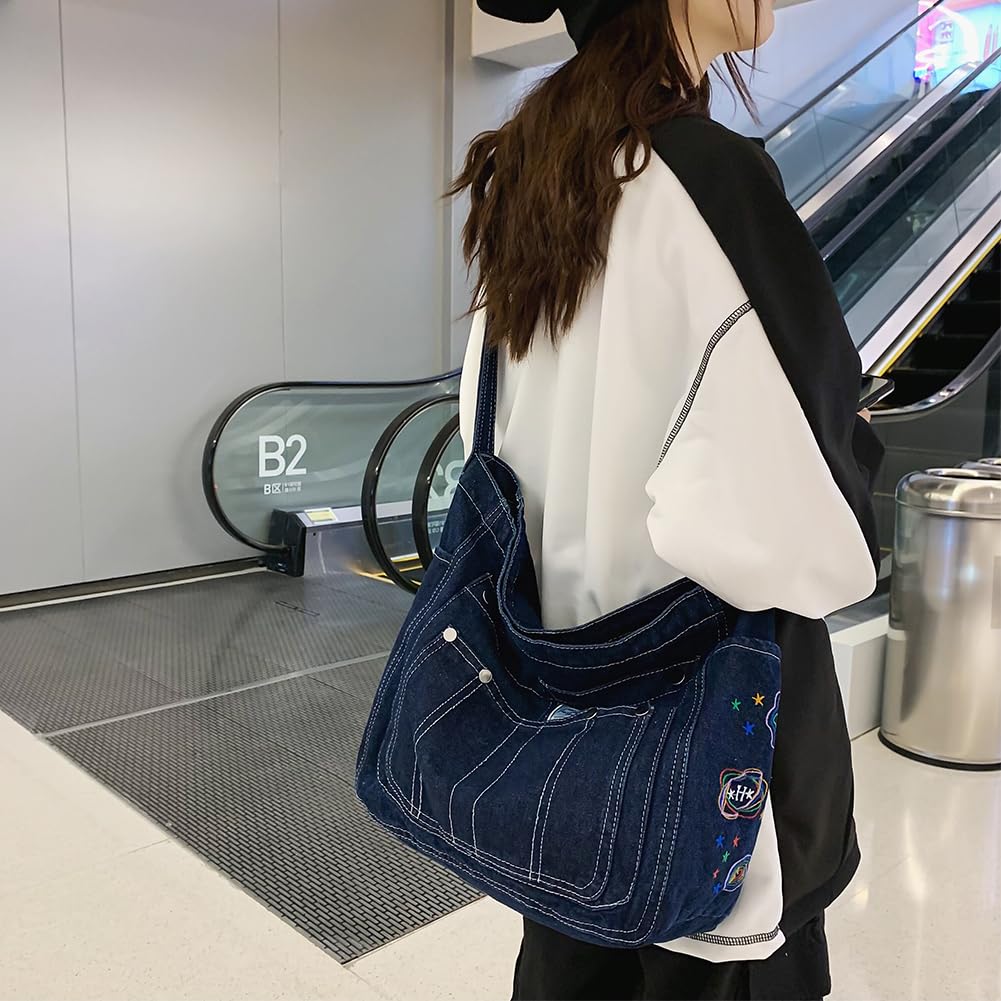Vintage Denim Hobo Crossbody Bag for Women - Large Shoulder Handbag, Messenger & Tote Purse - Casual Work, Travel & Everyday Use (Retro Style)