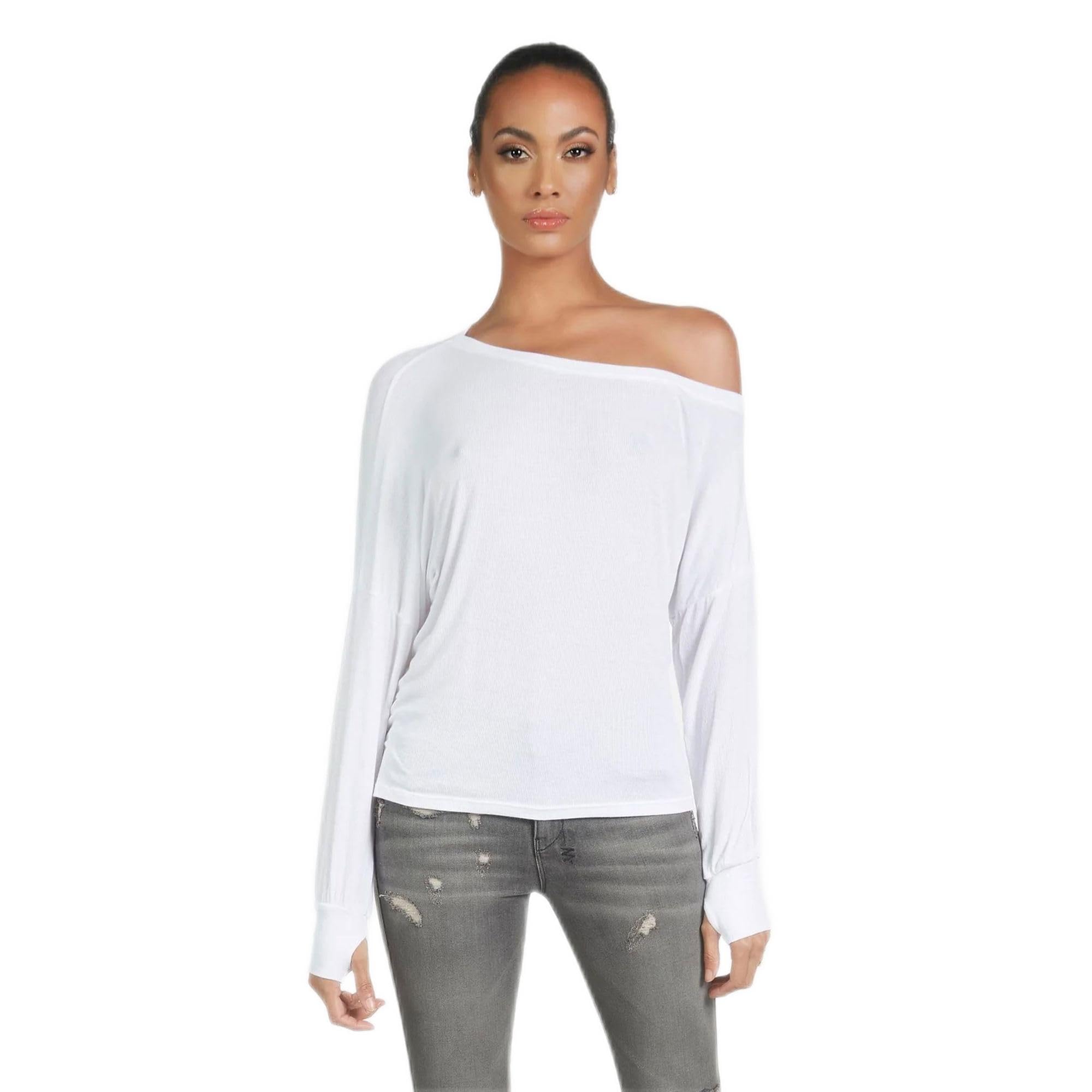 Michael Lauren Kristopher Women's Oversized Long Sleeve Open Shoulder Shirt - Soft Rib Knit Fabric - Made in LA - Perfect for Casual Wear, Layering & Boho Outfits