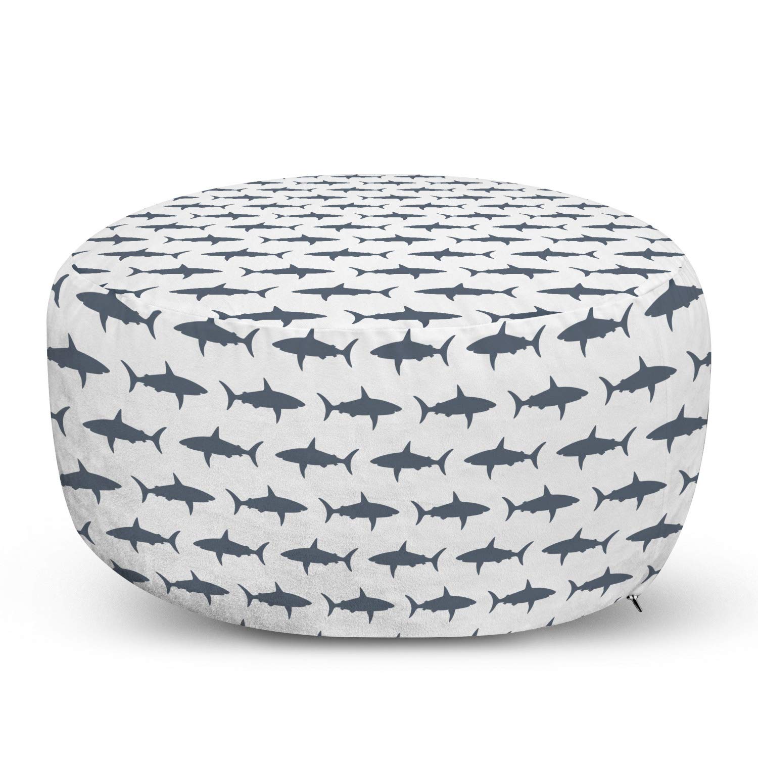 Ambesonne Sea Animals Ottoman Pouf - Shark Swimming Silhouette Foot Rest with Removable Cover, Charcoal Grey & White - Perfect for Living Room, Bedroom & Home Decor | Cozy Seating & Stylish Accent Piece
