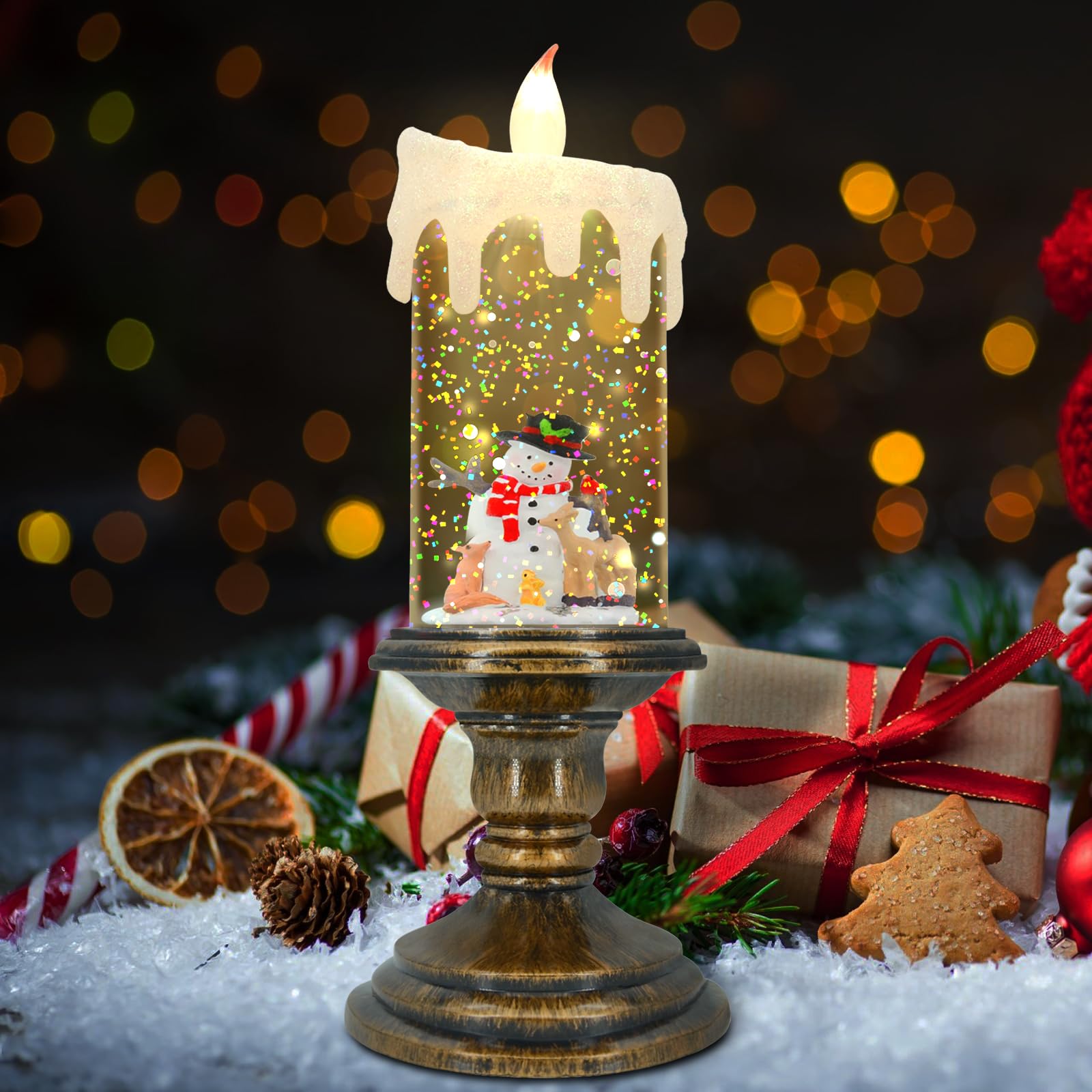 Flickering Flameless LED Candles with Timer - Battery Operated Snow Globe Candles for Christmas Decorations - Perfect for Holiday Centerpieces, Fireplace Mantels & Cozy Home Ambiance