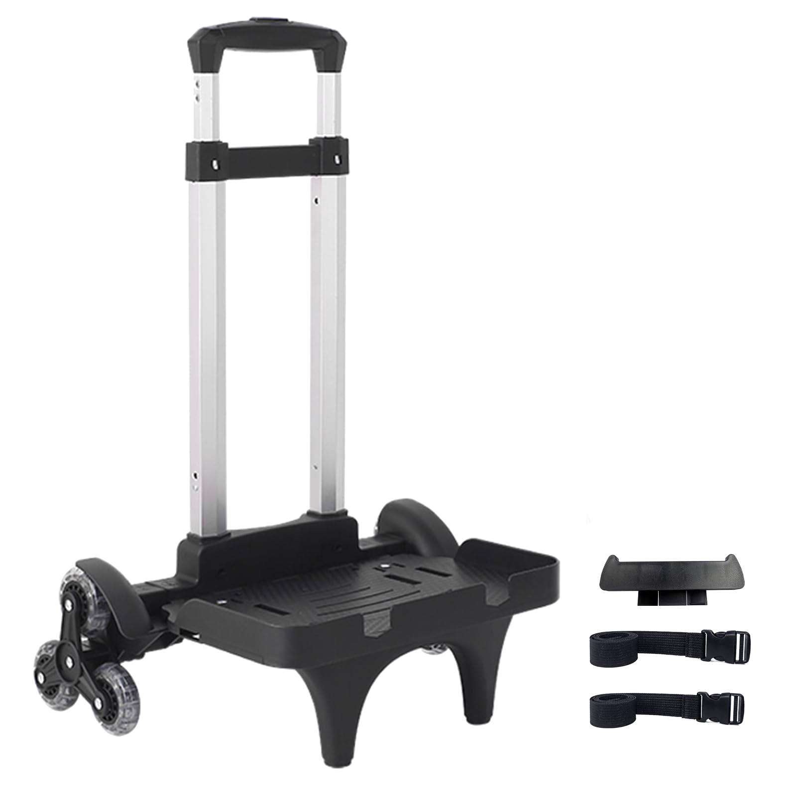 Foldable Aluminum Alloy Wheeled Backpack Cart - 6-Wheel Rolling Luggage Dolly with Adjustable Strap & Edge Guard Base for Travel, School, Camping & Airport Use