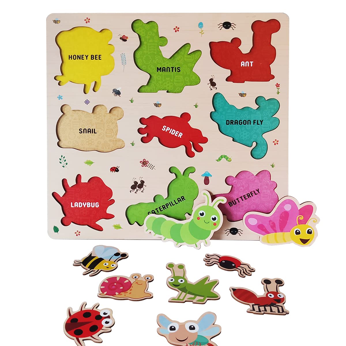 Webby Wooden Insects Montessori Educational Puzzle Board Toy for Kids - Preschool Learning & Fine Motor Skills Development - Perfect for Homeschooling & Classroom Activities