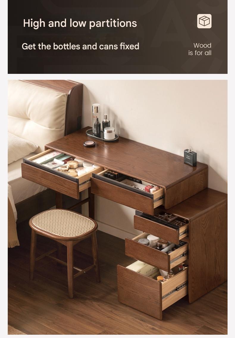 Modern Oak Solid Wood Retractable Vanity Dressing Table with Mirror - Perfect for Bedroom, Bathroom & Makeup Organization