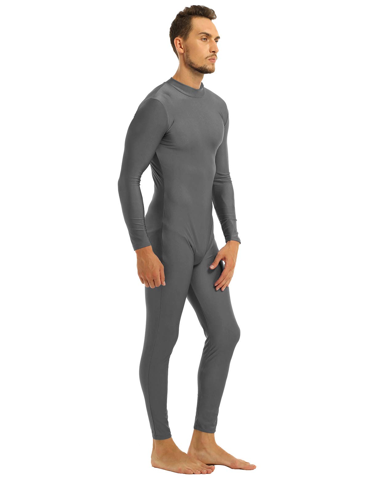 Moily Men's One Piece Turtleneck Long Sleeve Zipper Back Fitness Unitard Bodysuit - Dancewear, Gymnastics, Yoga & Workout Performance Wear for Men
