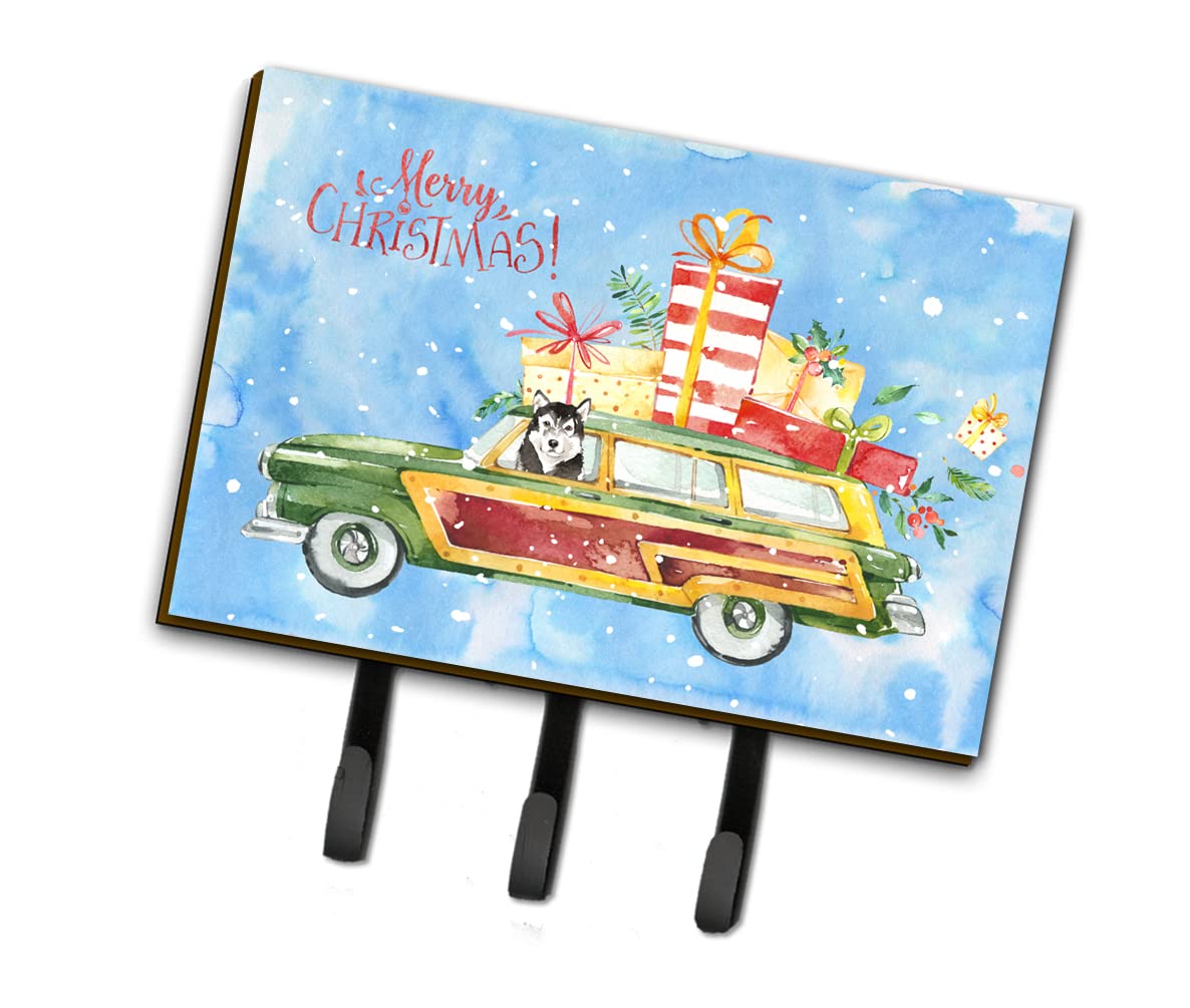 Merry Christmas Alaskan Malamute Leash & Key Holder Hooks - Colorful Dog Accessories for Holiday Decor & Pet Organization - Perfect for Christmas Gifts, Home Entryway & Pet Lovers