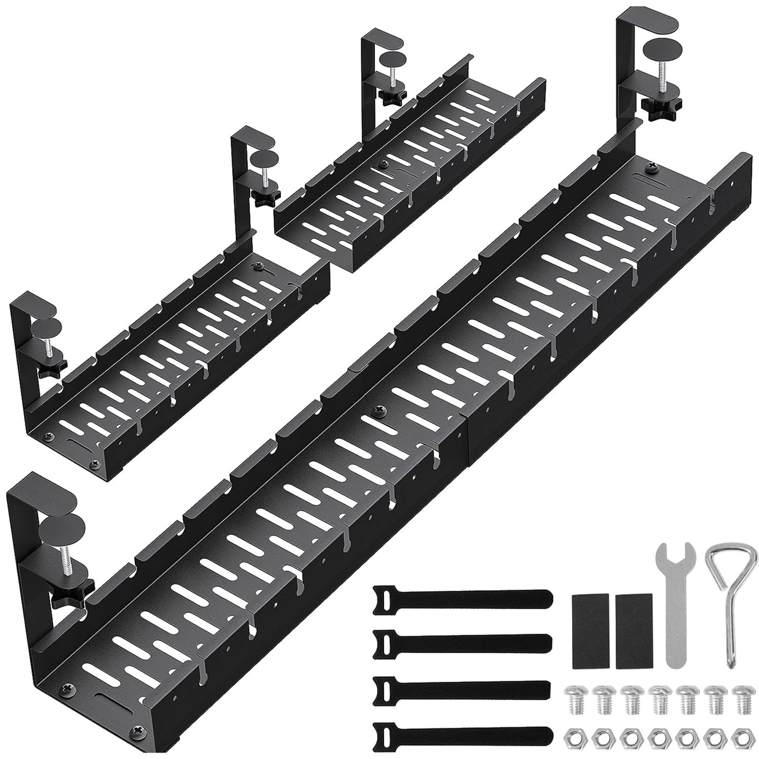 31 Inch Adjustable Under Desk Cable Management Tray - Metal Wire Organizer with Clamp for Power Strips & Cords | Perfect for Home Office, Gaming Setup & Workspace Organization