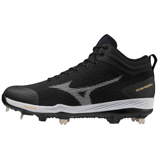 Mizuno Dominant 4 Black/White Mid Metal Baseball Cleats for Men - Perfect for Baseball, Softball & Training on Grass Fields