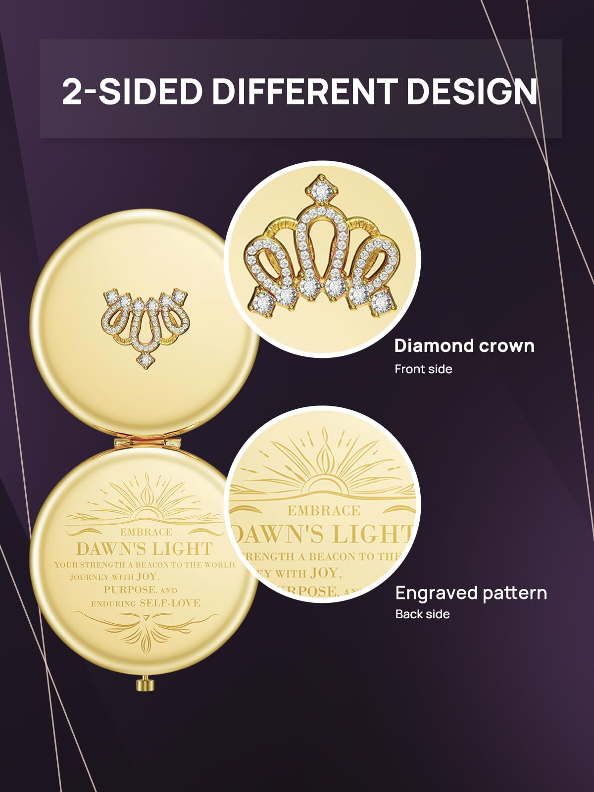 OMIRO 10X Magnifying Compact Mirror with Crown Engraving - Small Pocket Makeup Mirror for Women, Perfect Gift for Her, Mom & Girlfriend (Gold) - Ideal for Travel, Home Vanity & Handbag Essentials