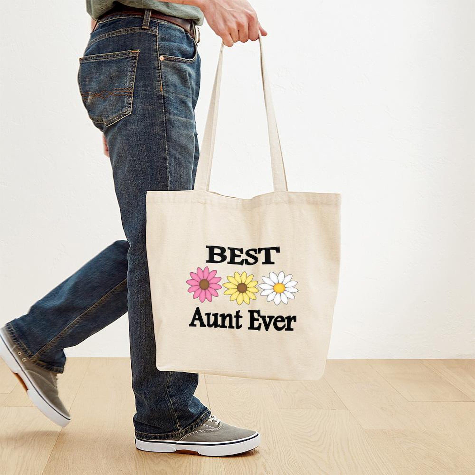 BEST AUNT EVER Floral Canvas Tote Bag - Reusable Grocery Shopping Bag & Gift for Aunts, Women (Natural) | Perfect for Groceries, Beach Trips & Daily Use