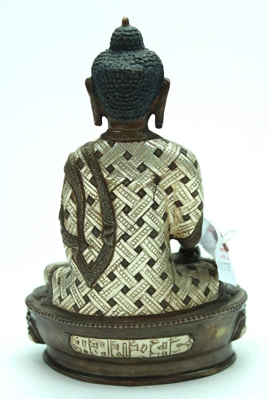 8 Inch Shakyamuni Buddha Statue - Handcrafted Bronze & Silver Finish for Meditation, Yoga & Home Decor