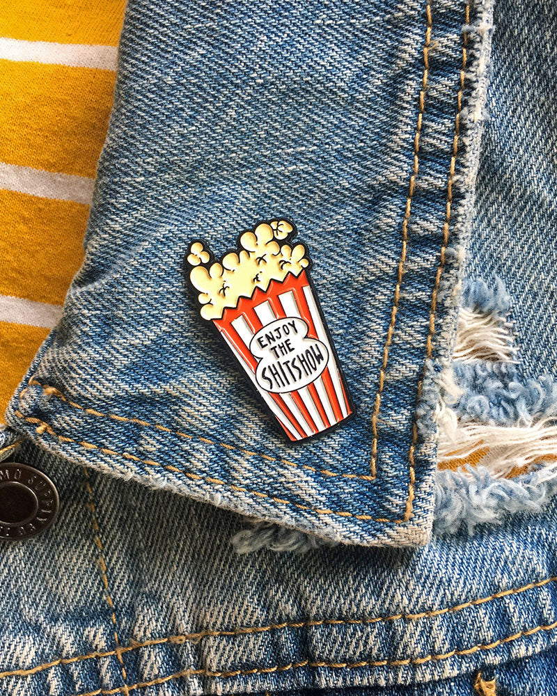 Funny Enjoy The Shitshow Popcorn Pin - Sarcastic Enamel Lapel Pin for Bad Days - Perfect for Office, Parties & Popcorn Lovers