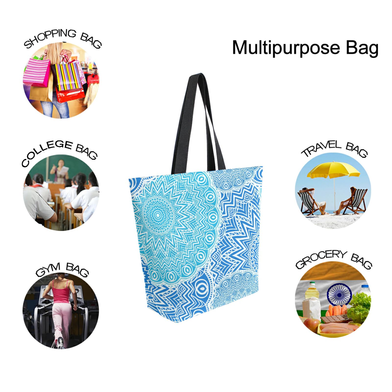 SUABO Reusable Tote Bag for Women - Eco-Friendly Canvas Grocery Shopping Bag - Perfect for Groceries, Beach, Travel & Outdoor Activities