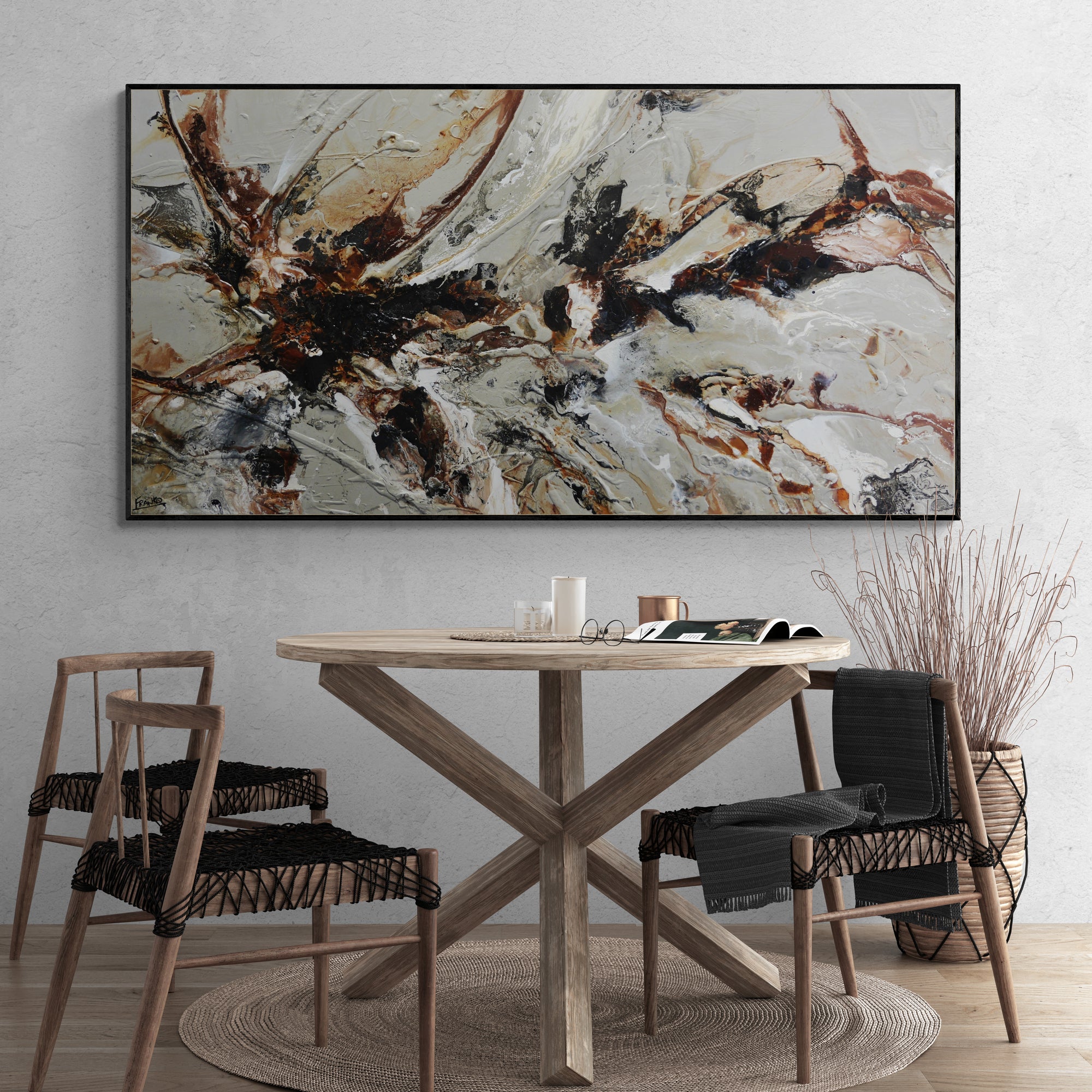 190cm x 100cm Rustic Textured Abstract Wall Art Painting - Handmade Roasted Canvas for Living Room, Bedroom & Office Decor