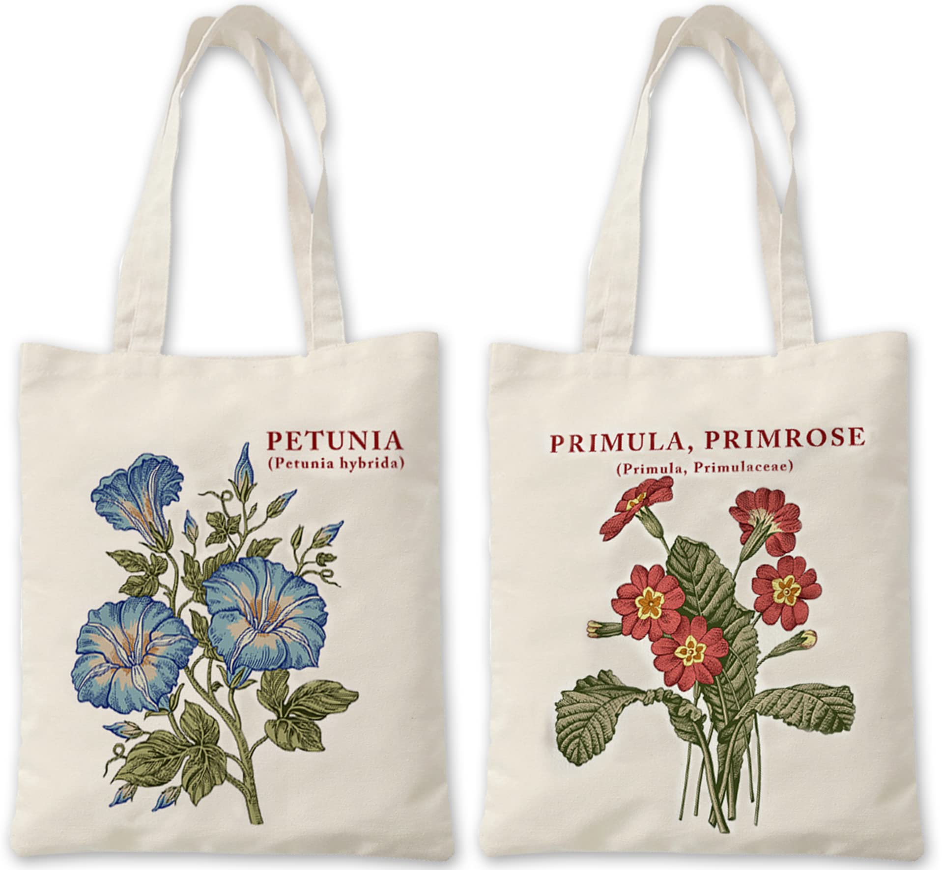 2 Pack Floral Tote Bags for Women - Aesthetic Botanical Print Reusable Grocery Shopping Bags | Perfect for Farmers Market, Beach Trips & Everyday Use