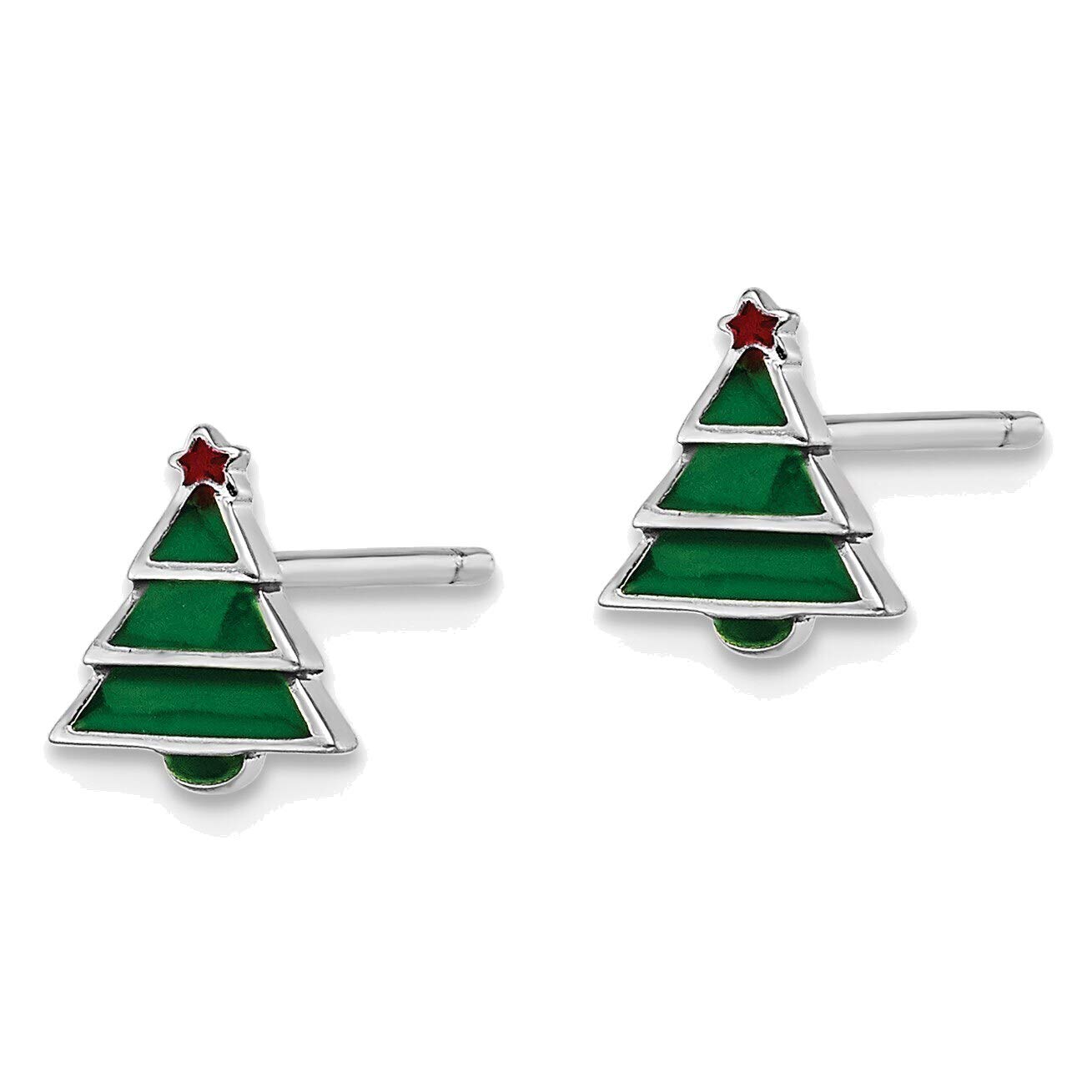 Sterling Silver Rhodium-Plated Christmas Tree Enamel Earrings – Elegant Holiday Jewelry for Women, Perfect for Christmas Parties & Gifts