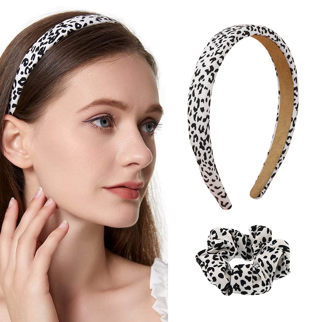 Zoestar Boho Headbands - Leopard Print Hair Hoops & Elastic Hair Bands with Scrunchies Set - Stylish Hair Accessories for Women & Girls - Perfect for Parties, Weddings & Everyday Fashion