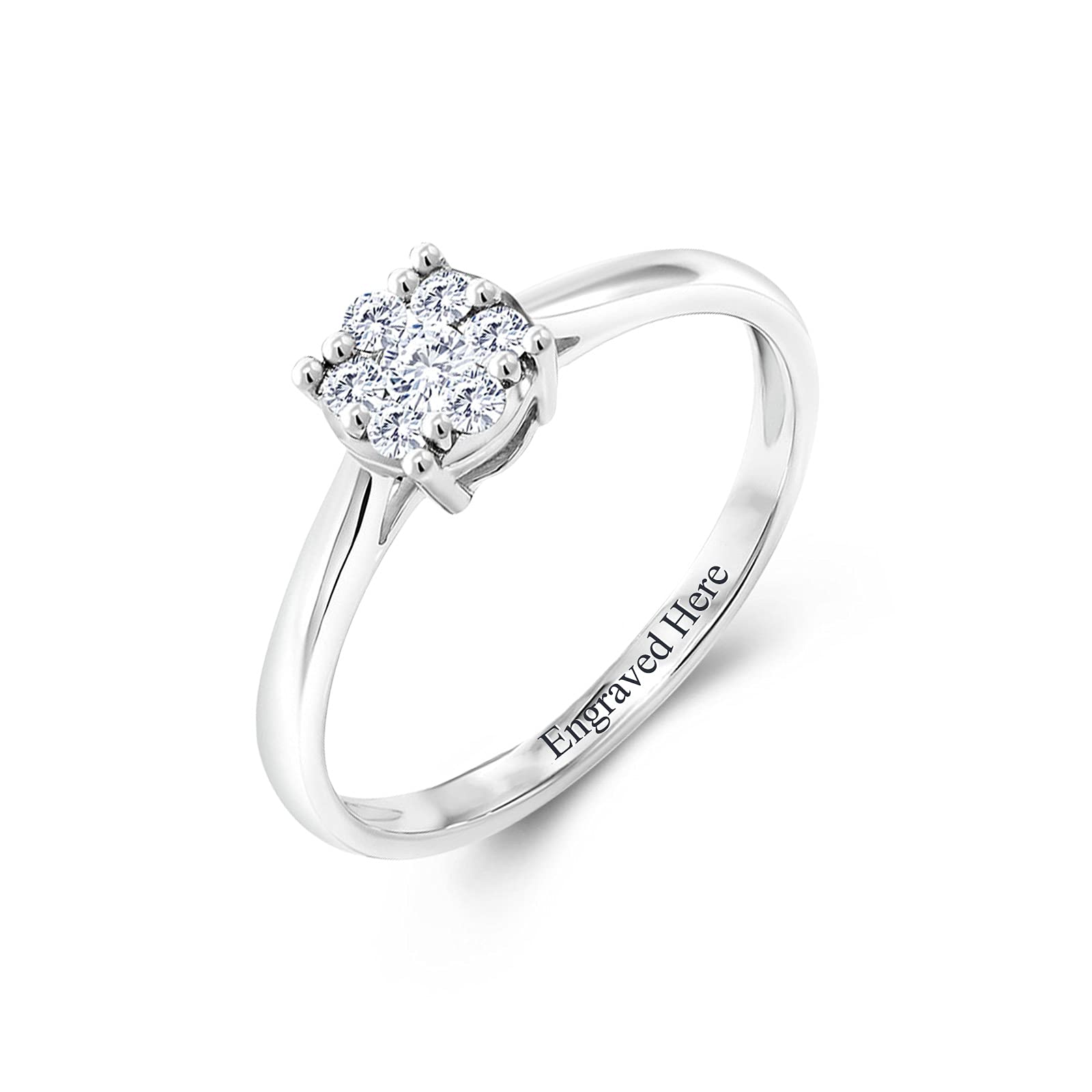 DIYA Sterling Silver 7 Moissanite Flower Cluster Ring - Personalized Engraved Wedding & Engagement Ring for Women - Perfect for Brides, Promise Rings & Anniversary Gifts