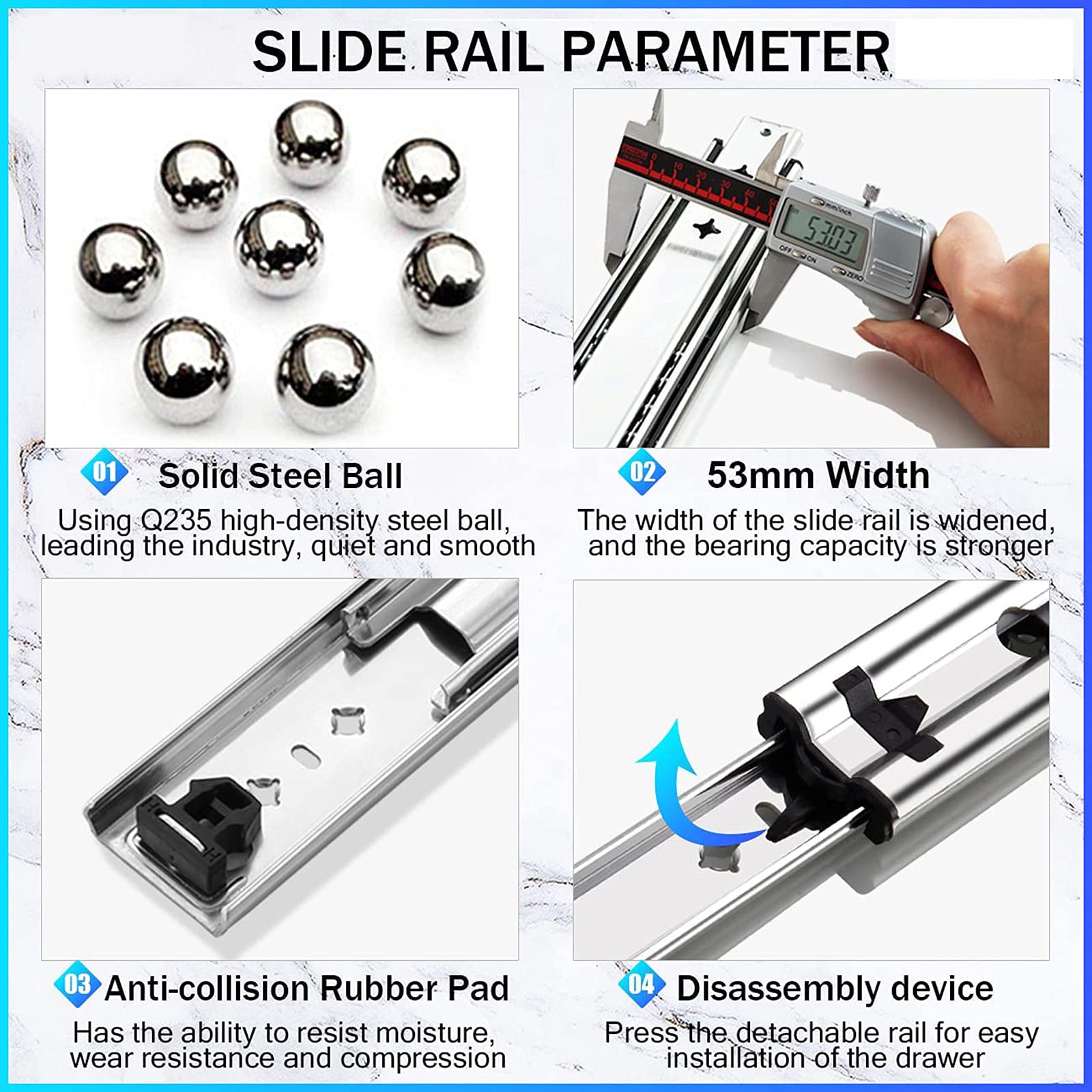 Heavy Duty Drawer Slides with Lock - 120kg Bearing Capacity, 26 Inch (660.4mm) 3-Section Soft Close Full Extension Ball Bearing Side Mount Drawer Runners - Perfect for Kitchen Cabinets, Office Furniture & Tool Storage (1 Pair)