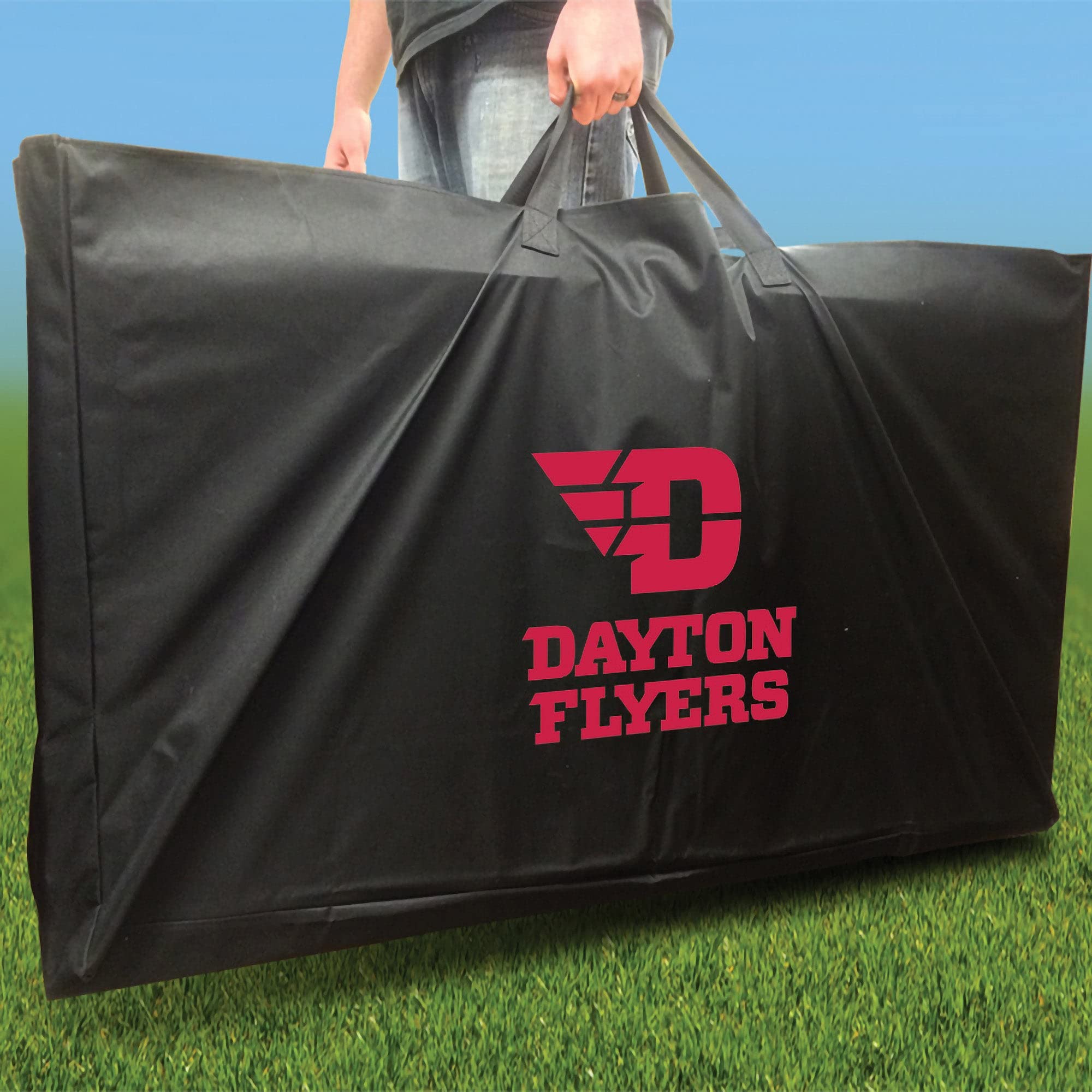 Premium Dayton Stripe Cornhole Game Set - 2 Regulation-Sized Boards & 8 Custom Team Logo Bags | Outdoor Lawn Games for Backyard, Tailgating, and Parties