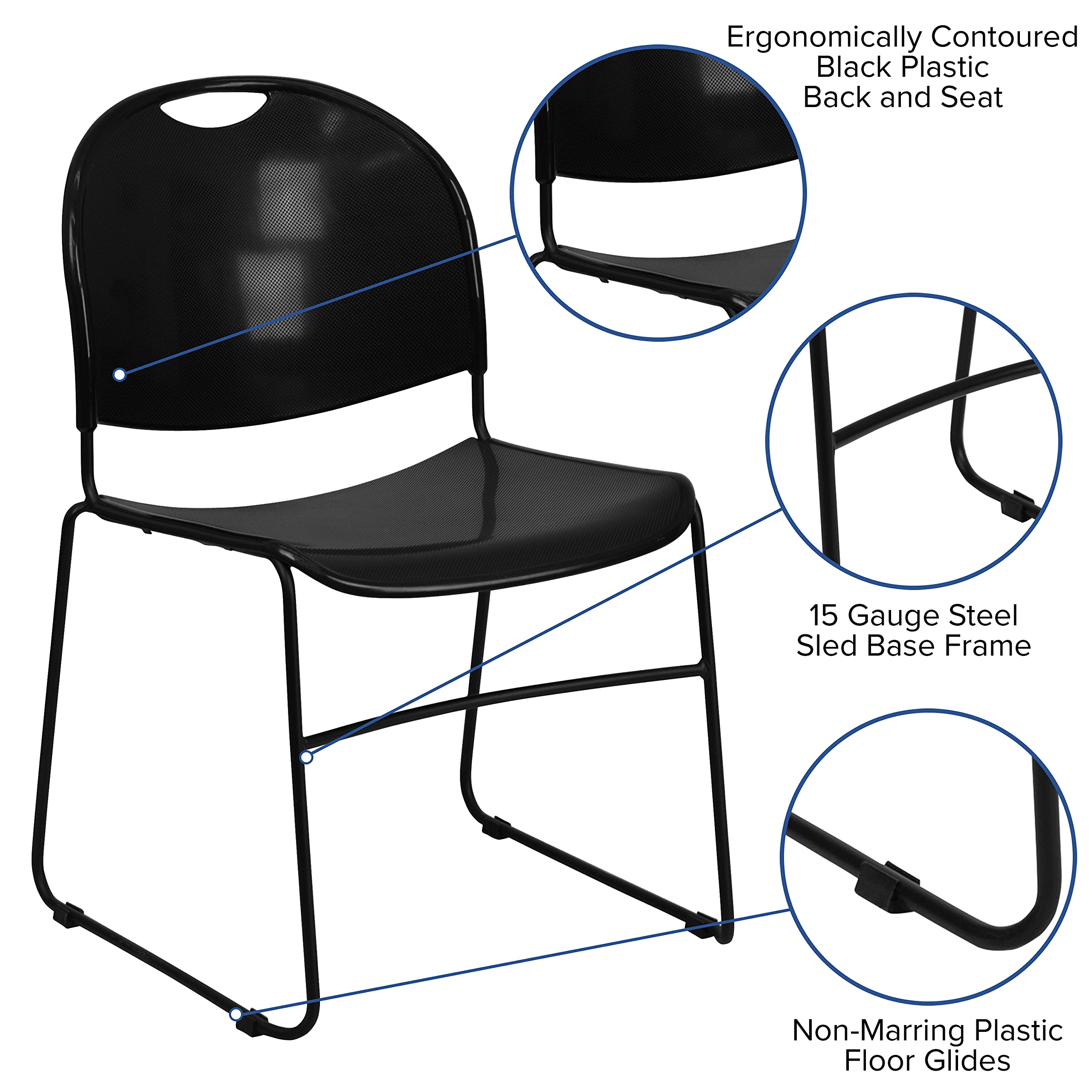 EMMA + OLIVER Black Ultra-Compact Stackable School Chair - Space-Saving Office Guest Chair & Student Chair for Classrooms, Dorm Rooms, and Small Spaces