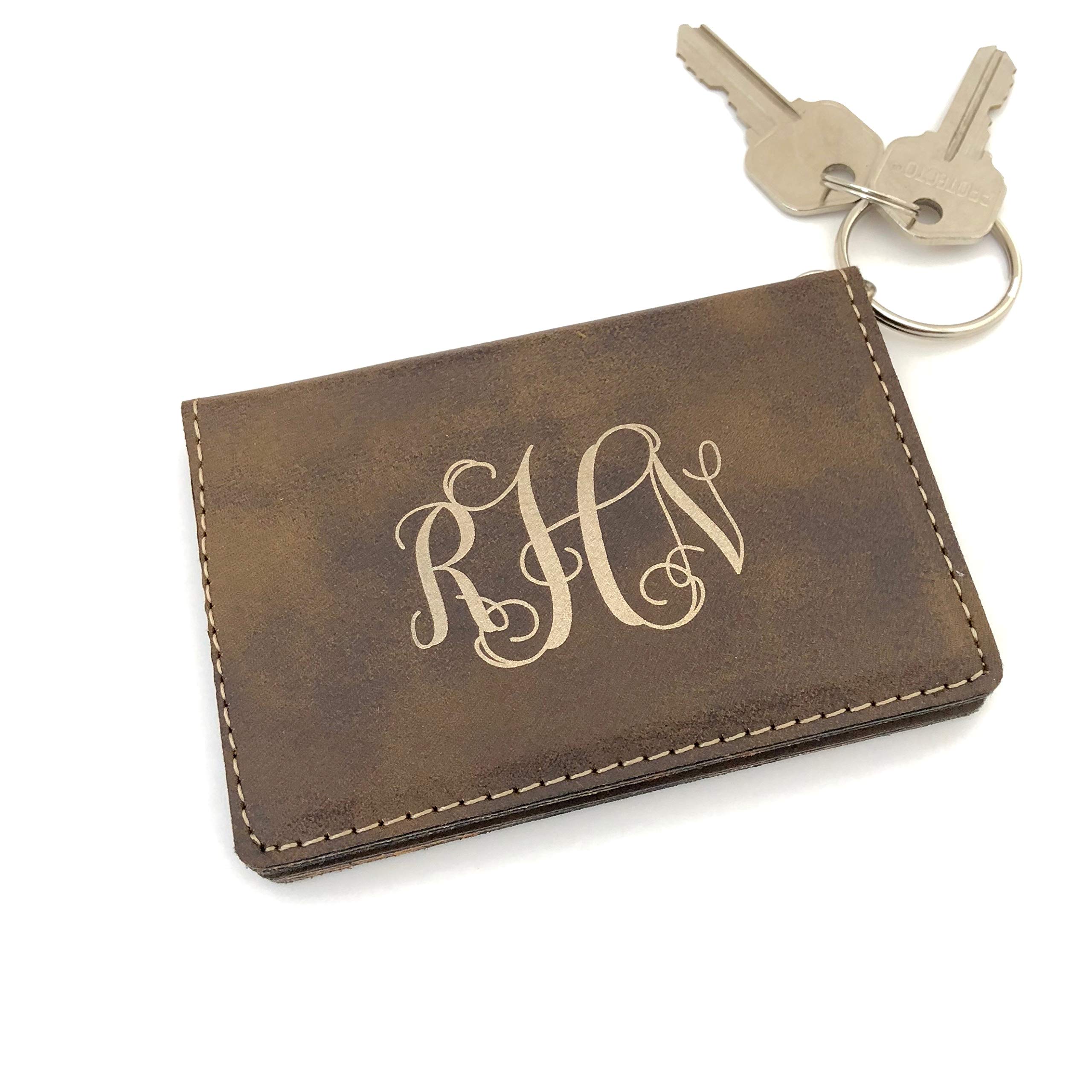 Personalized Monogram Keychain Wallet ID Holder - Faux Leather RFID Blocking Card Case for Women & Men - Perfect for Travel, Work, and Everyday Use