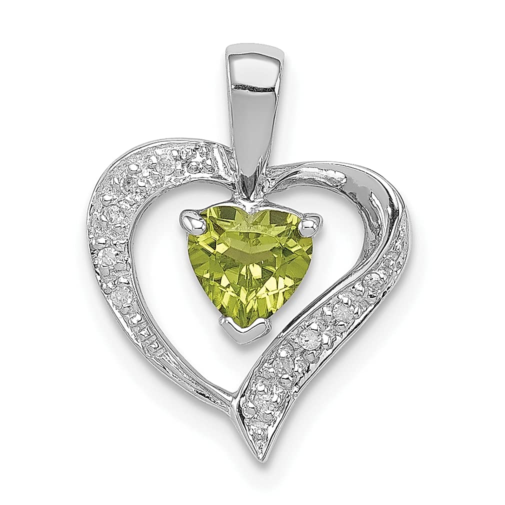 925 Sterling Silver Green Peridot & Diamond Heart Pendant Necklace - August Birthstone Jewelry for Women, Dainty Love Gift for Her - Perfect for Anniversaries, Valentine's Day & Special Occasions