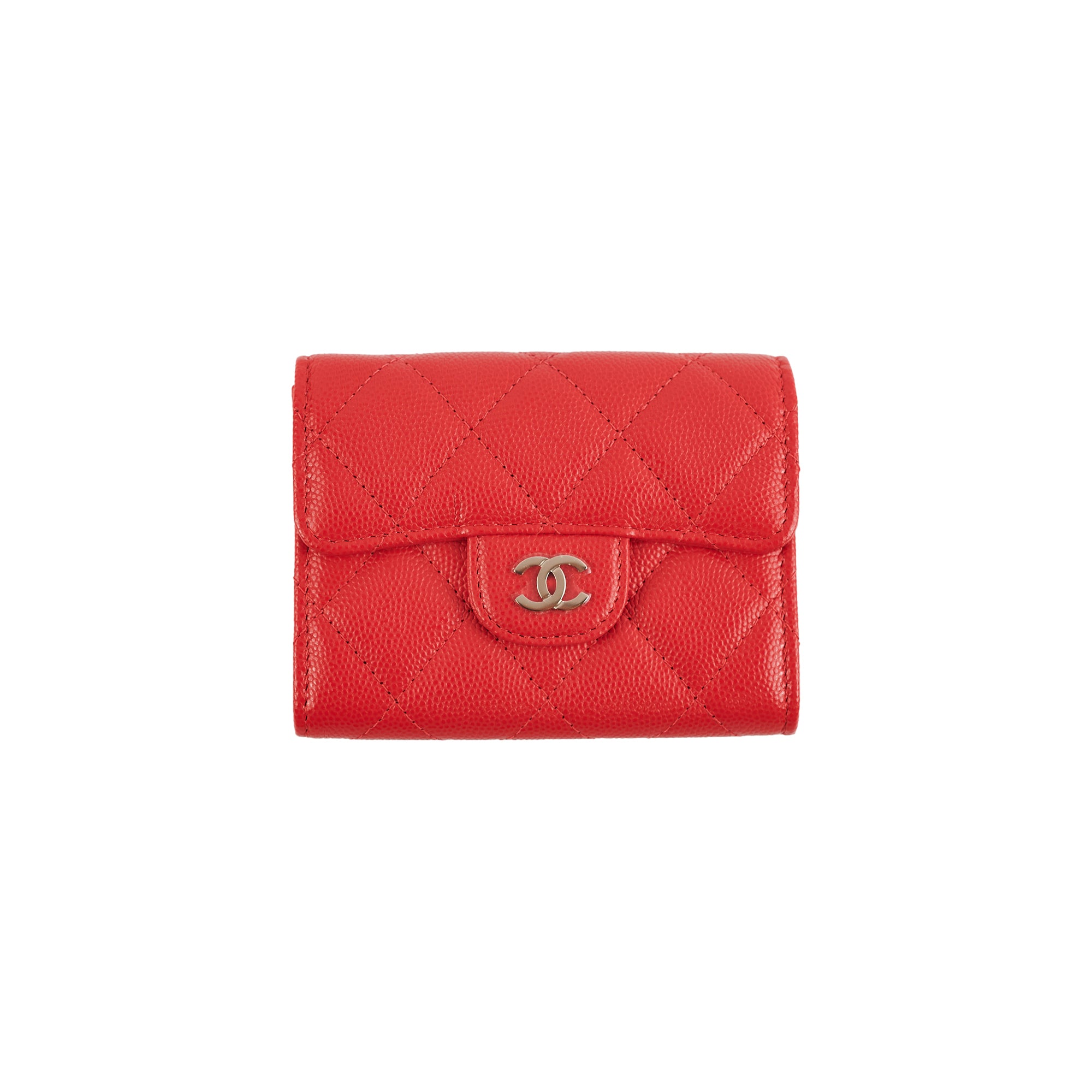 Chanel Small Flap Caviar Leather Red Card Holder Wallet - Luxury Compact Credit Card Case for Women, Perfect for Everyday Use & Gift Giving