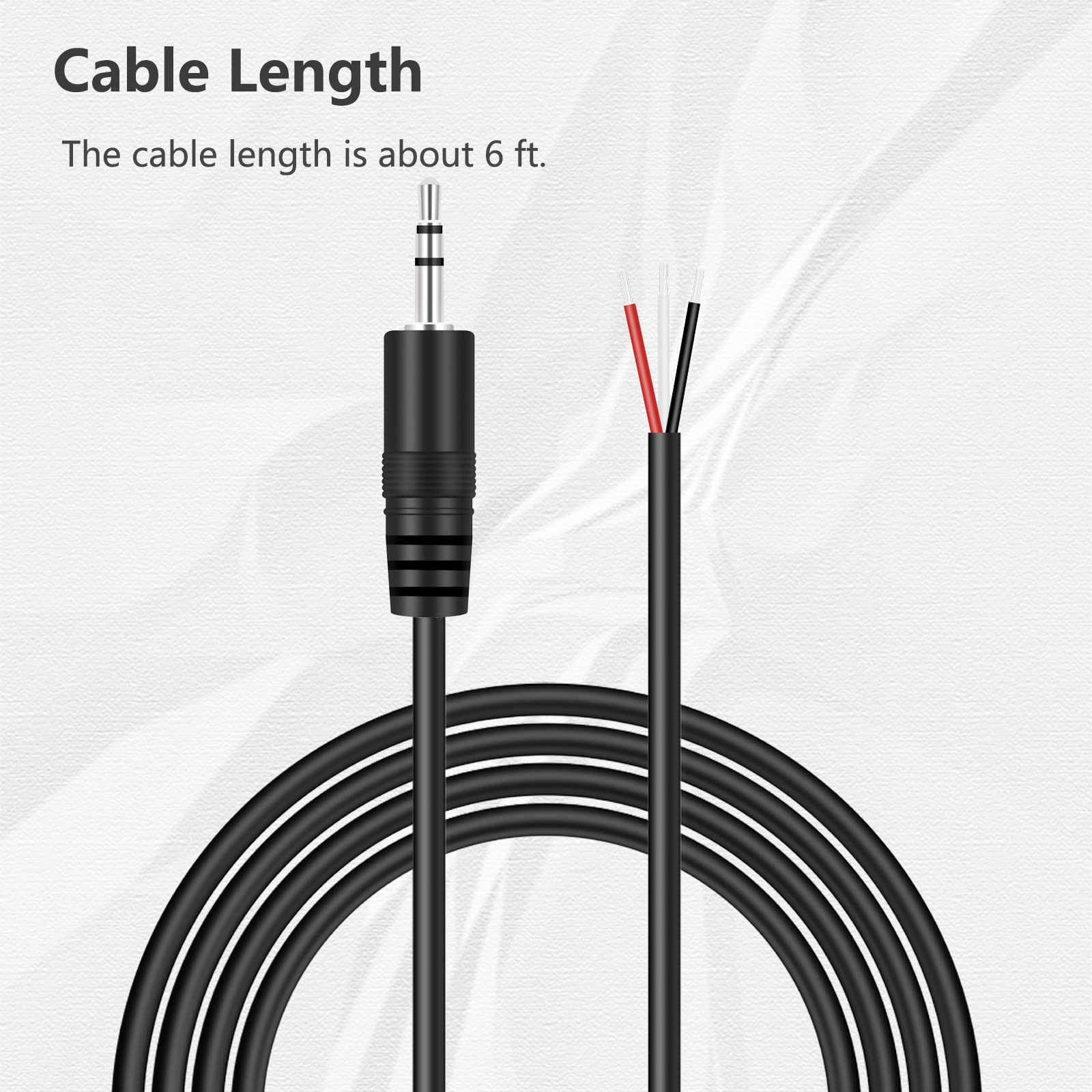2.5mm TRS Stereo Male to Bare Wire Adapter Cable - 6ft Audio Connector for Headphones, Headsets, Earphones, Cameras & Audio Equipment - Perfect for DIY Repairs, Studio Setups & Home Theater Systems
