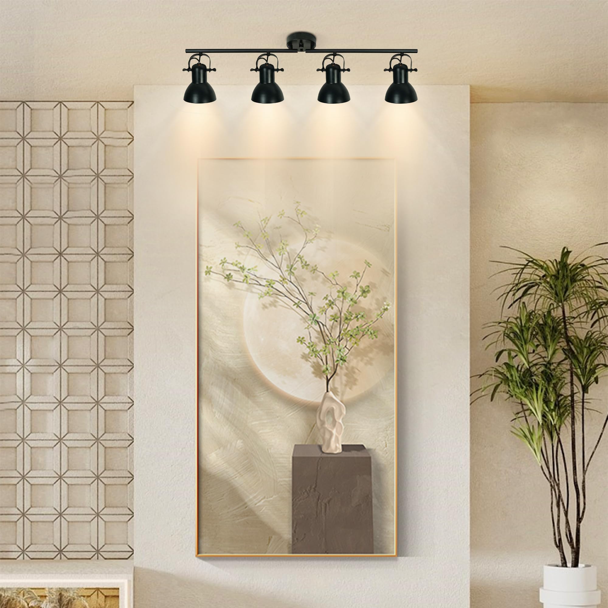 Black Adjustable Track Lighting Kit - 4 Light Ceiling Fixture for Kitchen, Living Room, Office & Commercial Spaces | Dimmable Industrial Lighting for Galleries, Malls & Billiard Tables | Easy Angle Adjustment & Modern Design