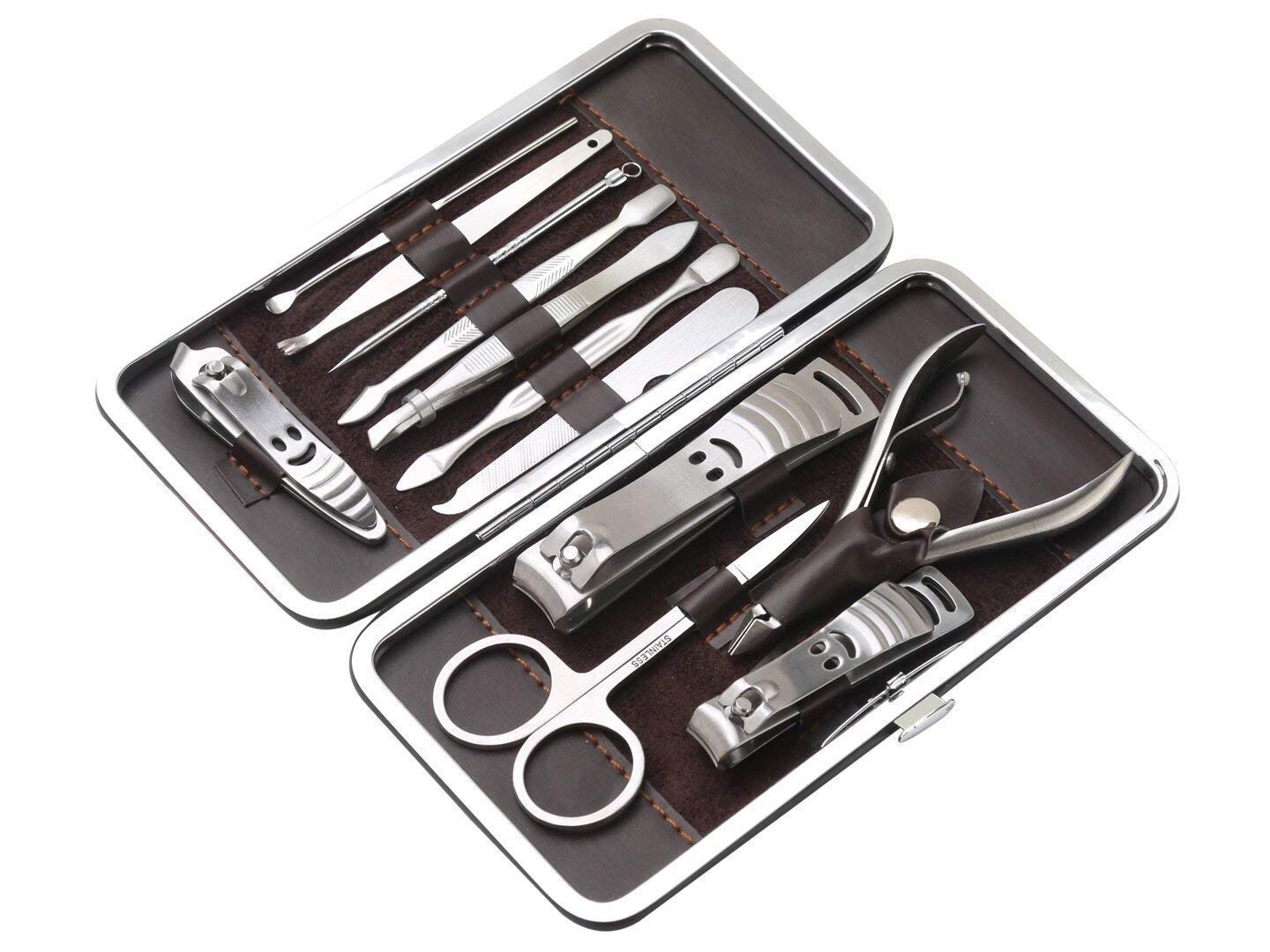 Professional Stainless Steel Manicure Pedicure Kit - 12-Piece Nail Clippers, Scissors & Grooming Tools Set with Travel Case | Perfect for Home, Salon & Travel Nail Care