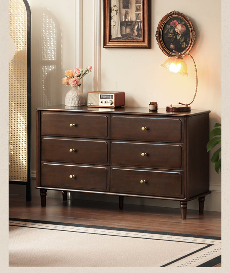 Vintage American Style Solid Poplar Wood Dresser - 5-Drawer Chest for Bedroom, Living Room & Home Office Storage