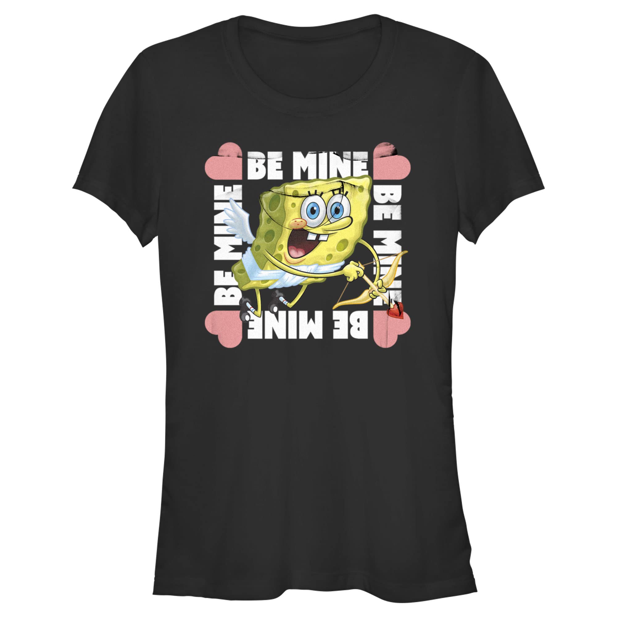 Junior's Spongebob Squarepants Cupid Be Mine Valentine's Day T-Shirt | Cartoon Character Graphic Tee for Kids & Teens | Perfect for Valentine's Gifts, School Events & Casual Wear