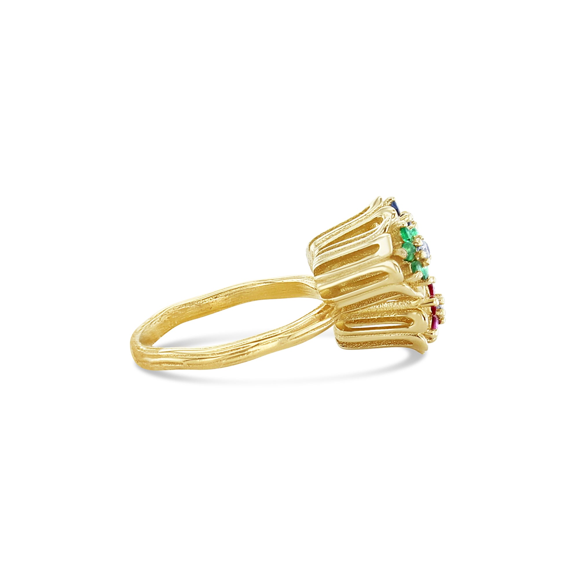 14k Yellow Gold Sapphire, Emerald & Ruby Tulip Flower Ring for Women | Elegant Floral Jewelry for Weddings, Anniversaries & Special Occasions