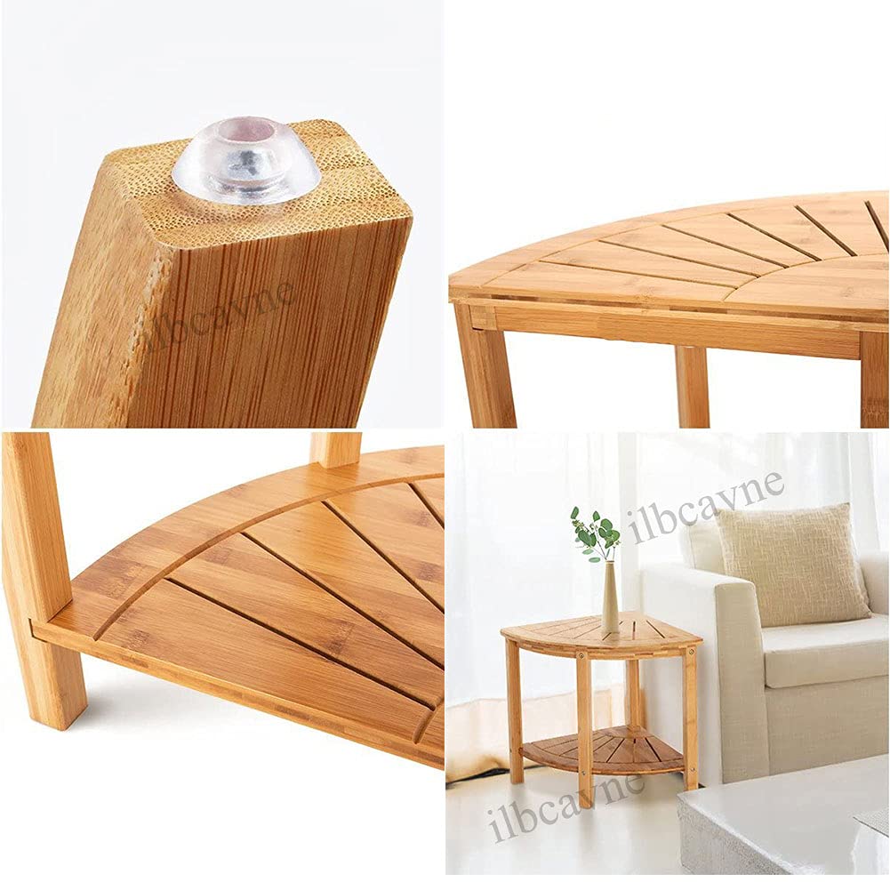 Waterproof Bamboo Shower Bench with Storage Shelf - 2-Tier Wooden Corner Stool for Bathroom, Spa & Sauna | Space-Saving Shower Seat with Storage | Perfect for Small Bathrooms, Relaxing Showers & Steam Rooms (1 Piece)