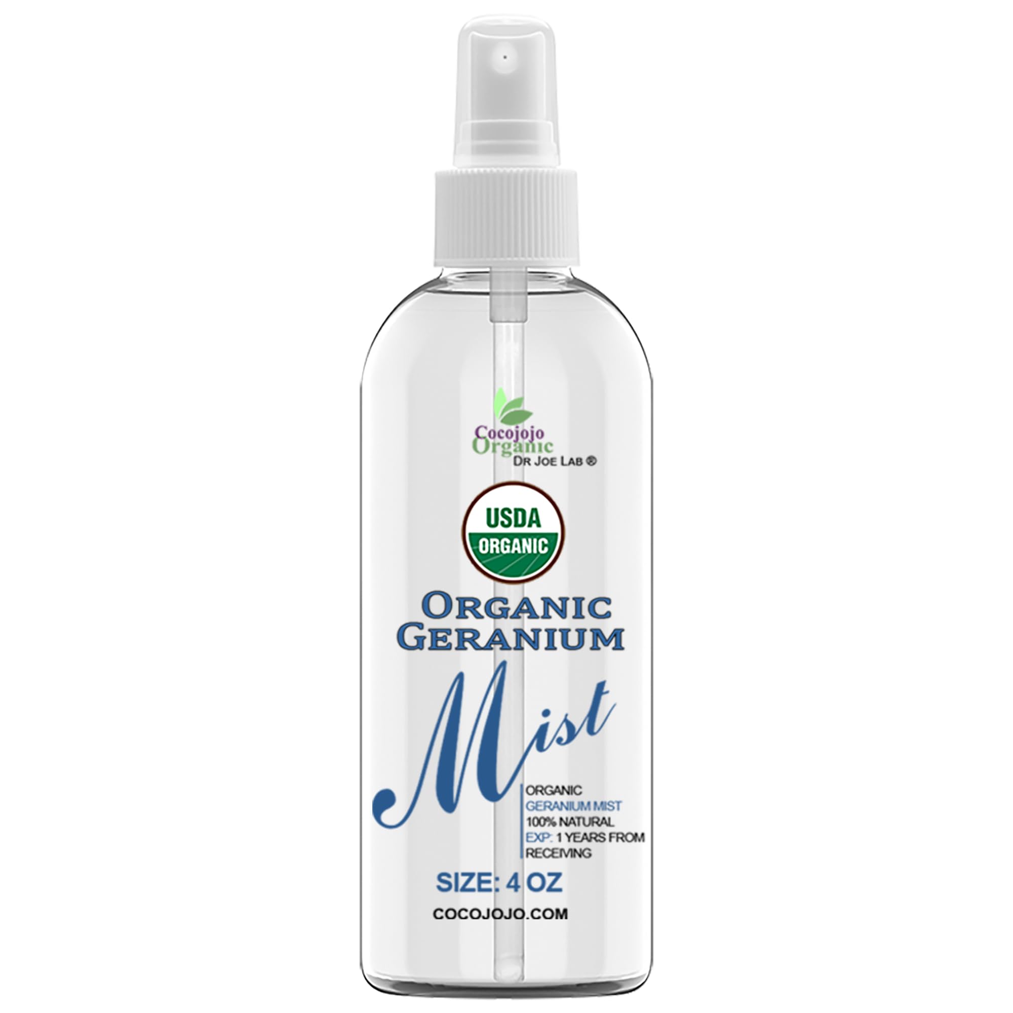 USDA Organic Geranium Mist for Face & Body - Hydrating Toner Spray for Dry Skin & Shiny Hair with Geranium Essential Oil & Glycerin - Natural Skincare & Hair Care Solution for Daily Use - Perfect for Home, Travel & Gym (4 oz)