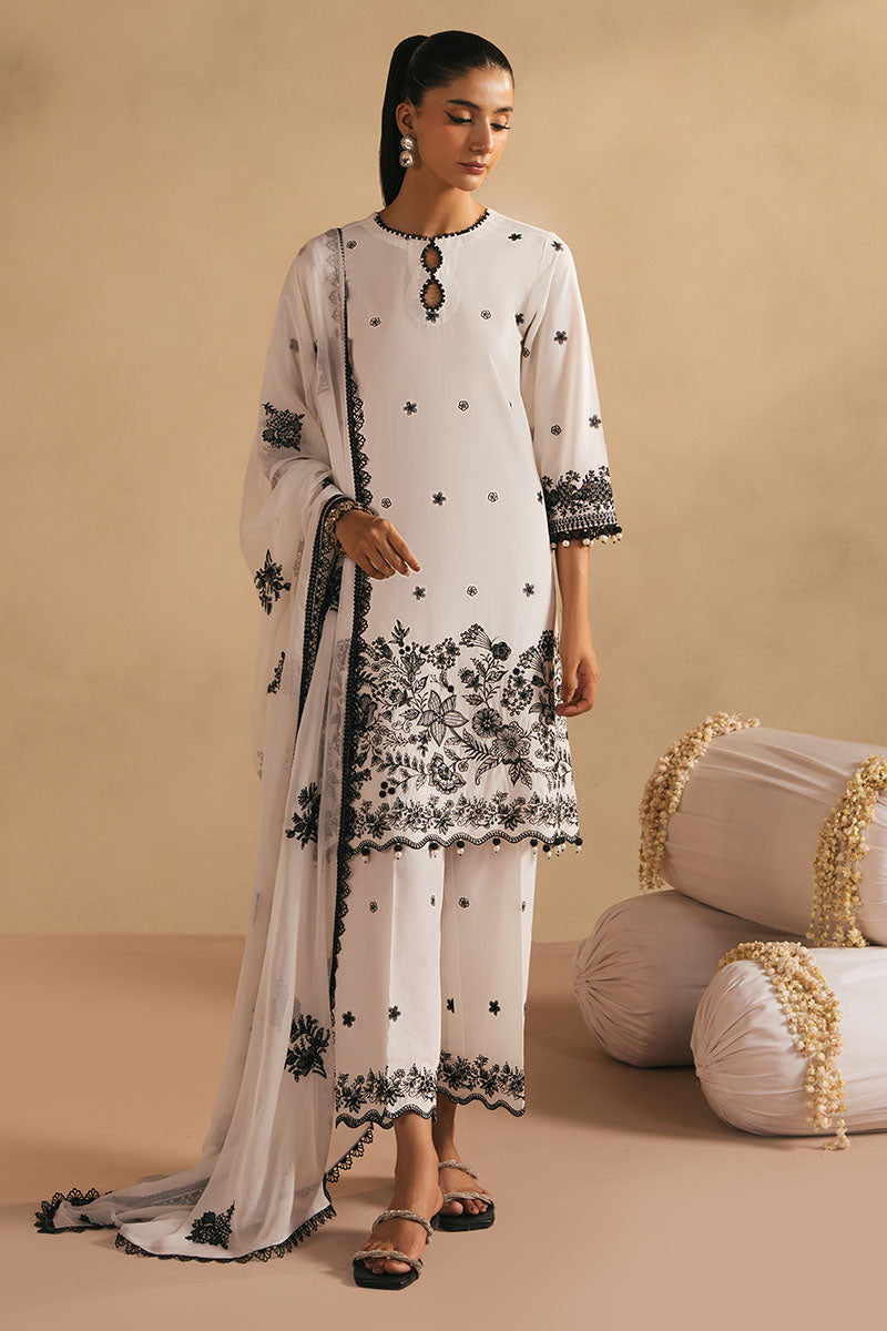 Monochrome Bliss 3-Piece Embroidered Lawn Suit for Women | Elegant Pakistani Formal Wear | Perfect for Weddings, Parties & Special Occasions