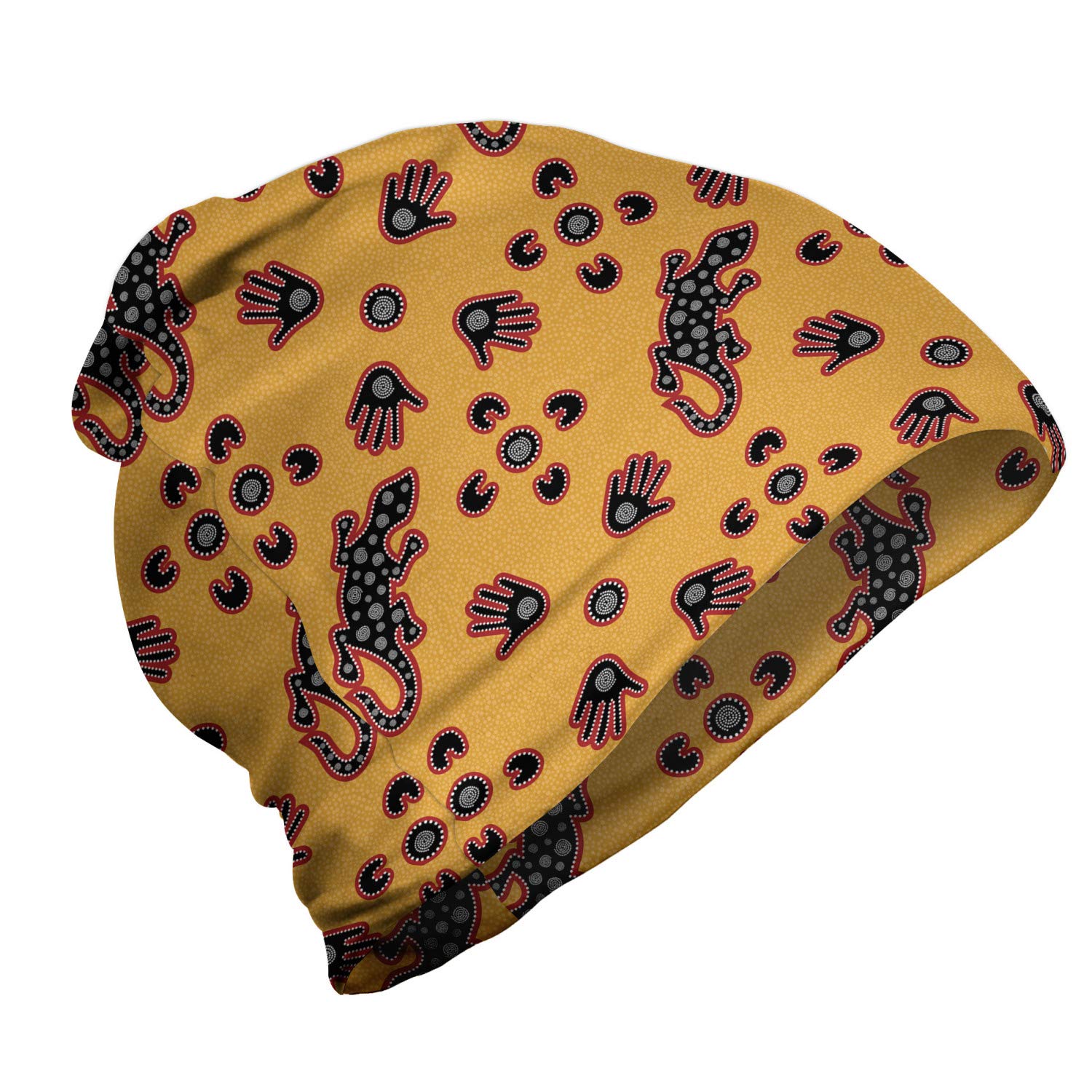 Ambesonne Unisex Winter Beanie Hat - Aboriginal Tribal Pattern, Soft Knit for Men & Women - Perfect for Hiking, Camping & Outdoor Activities in Cold Weather