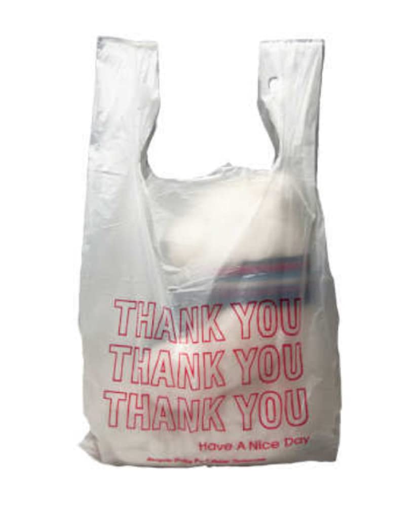 PUREVACY White Plastic Thank You Bags with Handles 18