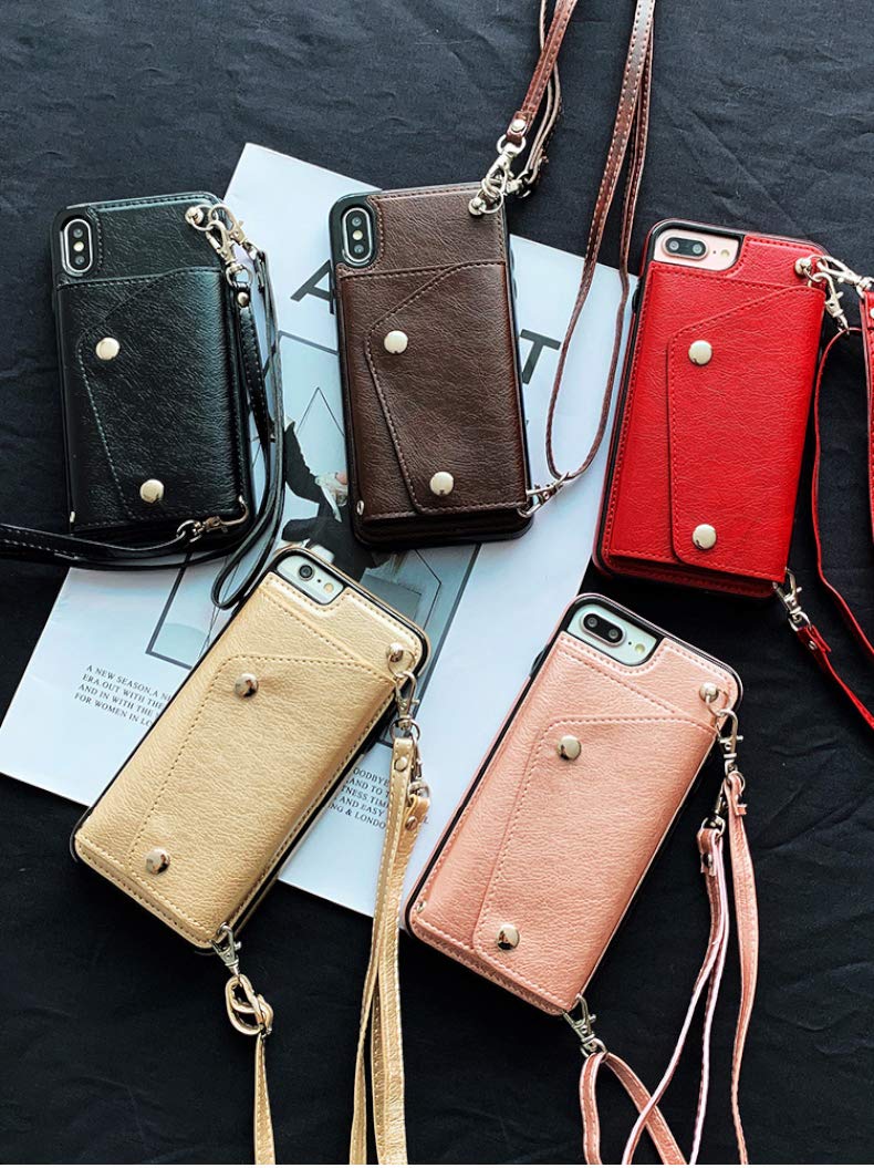 Premium PU Leather iPhone 11 Pro Max Wallet Case with Card Holder Slot - Crossbody Neck Strap & Wrist Strap Included - Protective Credit Card Holder Phone Cover (Red) - Perfect for Travel, Shopping & Everyday Use