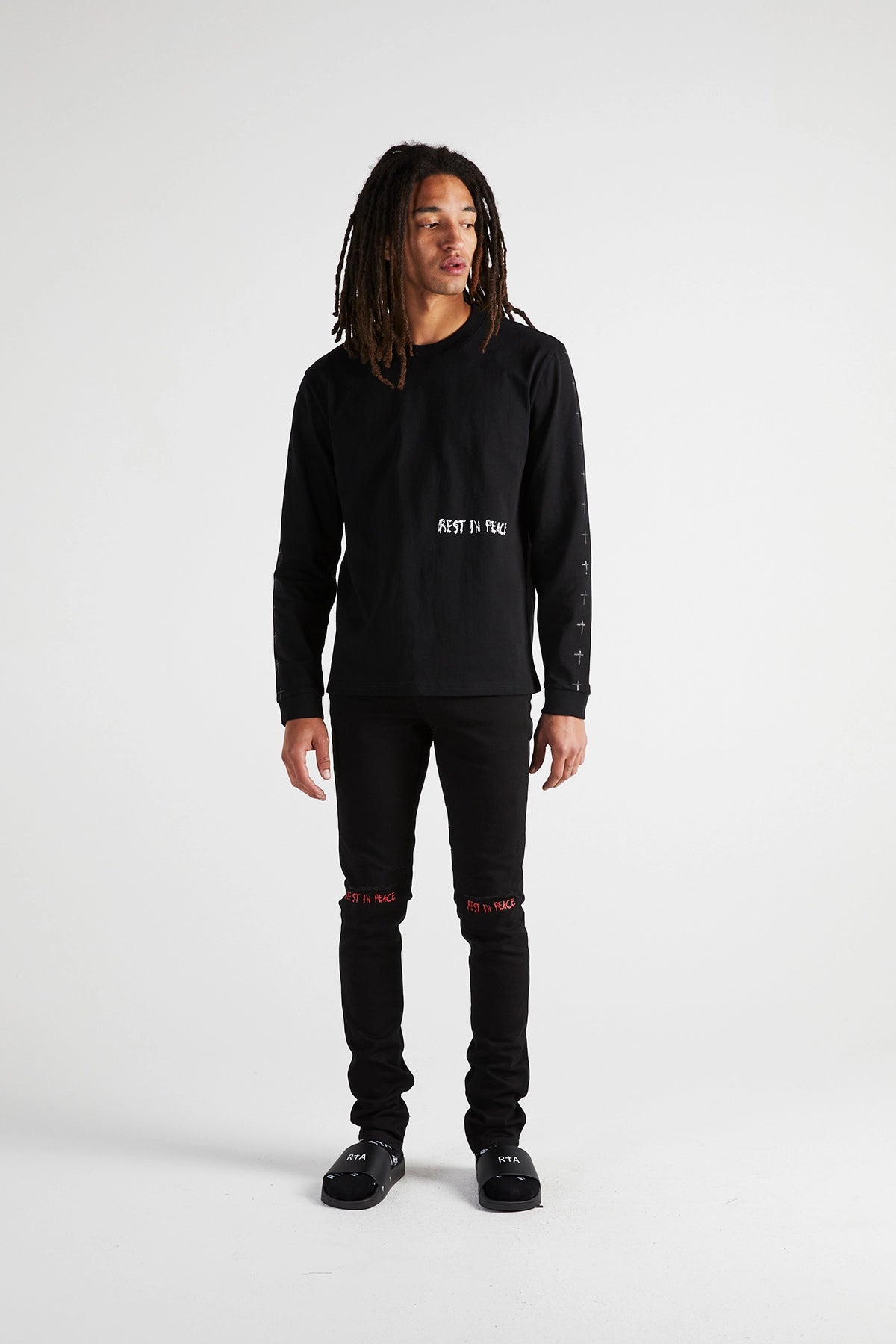LAWRENCE Long Sleeve T-Shirt for Men - Black Cross Print Casual Top | Perfect for Streetwear, Daily Wear & Layering