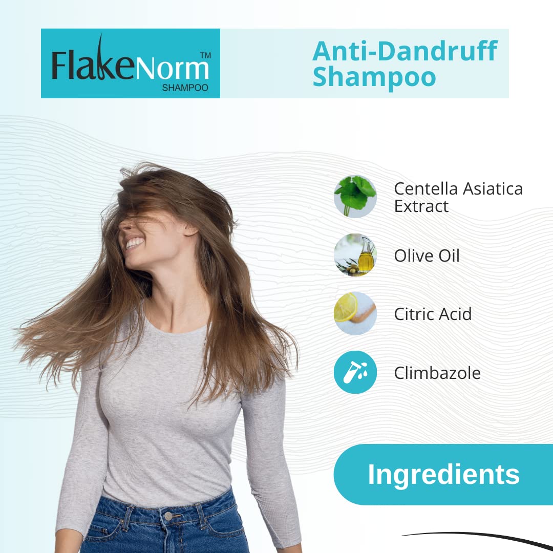 Flake Norm Anti-Dandruff Shampoo 60ml (Pack of 2) - For Men & Women | Long-Lasting Nourishment & Smooth Hair | Reduces Dandruff, Scalp Tenderness & Itchiness | Contains Asiatica Extract & Olive Oil | Perfect for Daily Hair Care & Scalp Treatment